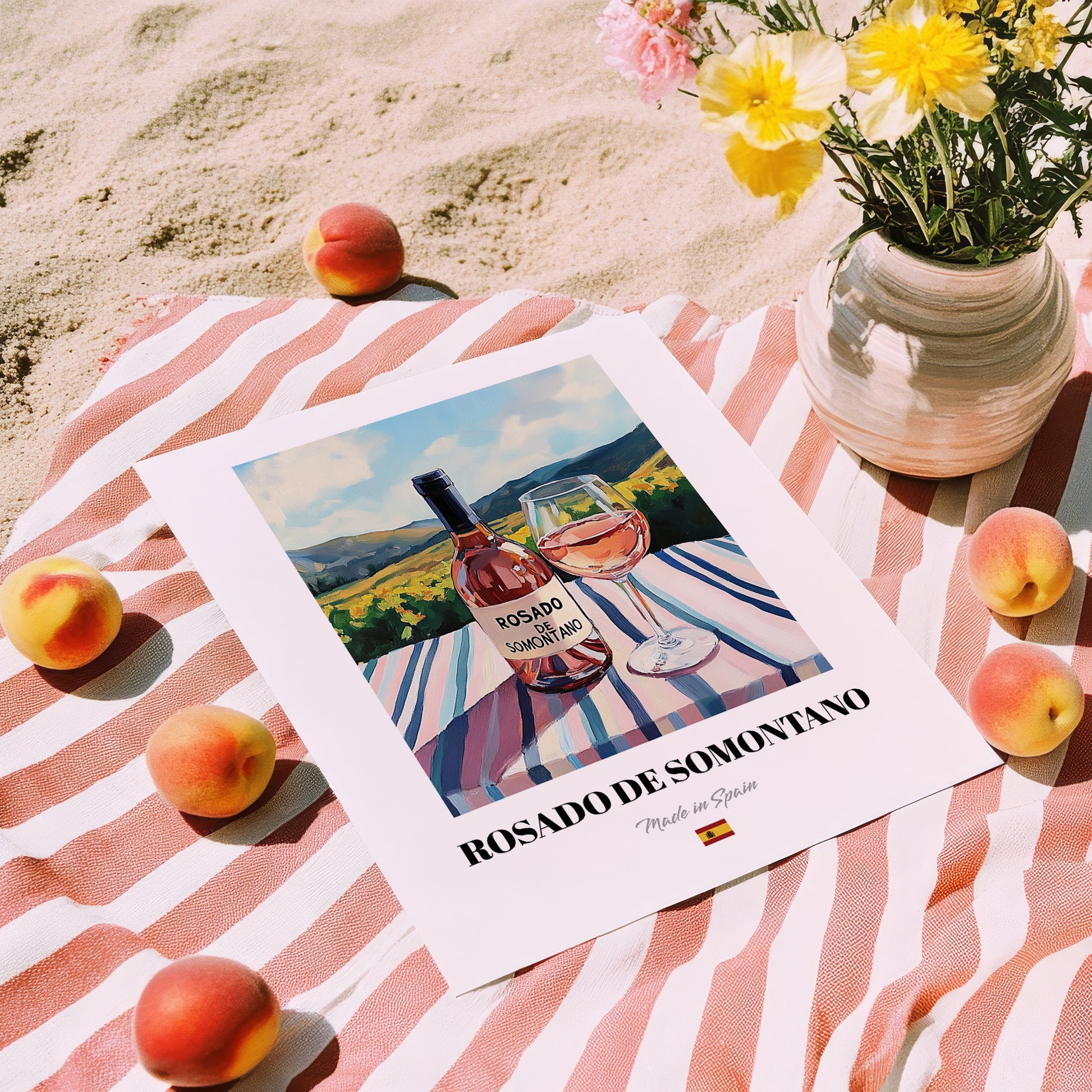 Rosado de Somontano – Spanish Rose Wine, Bodega Painting, unframed on coastal sand