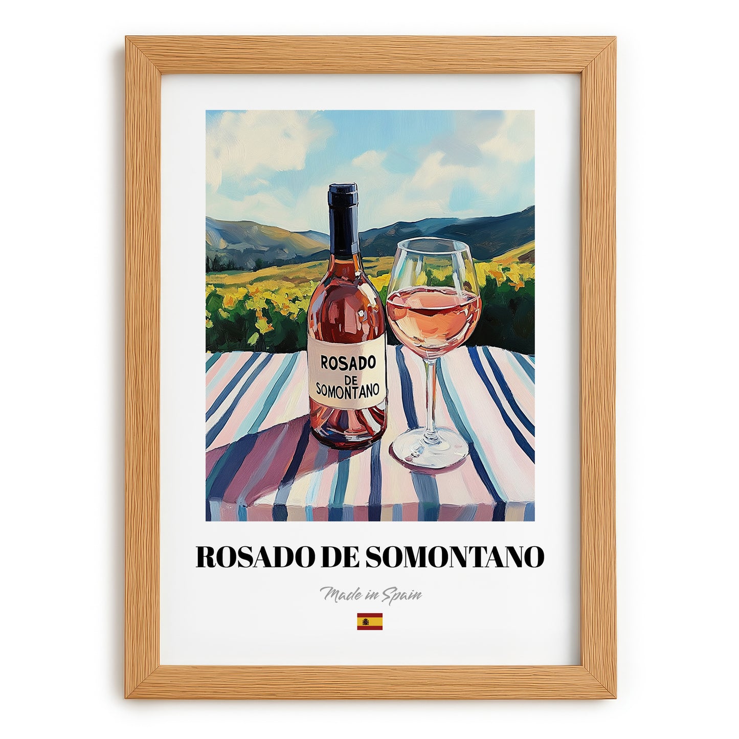 Rosado de Somontano – Spanish Rose Wine, Bodega Painting, set in oak frame