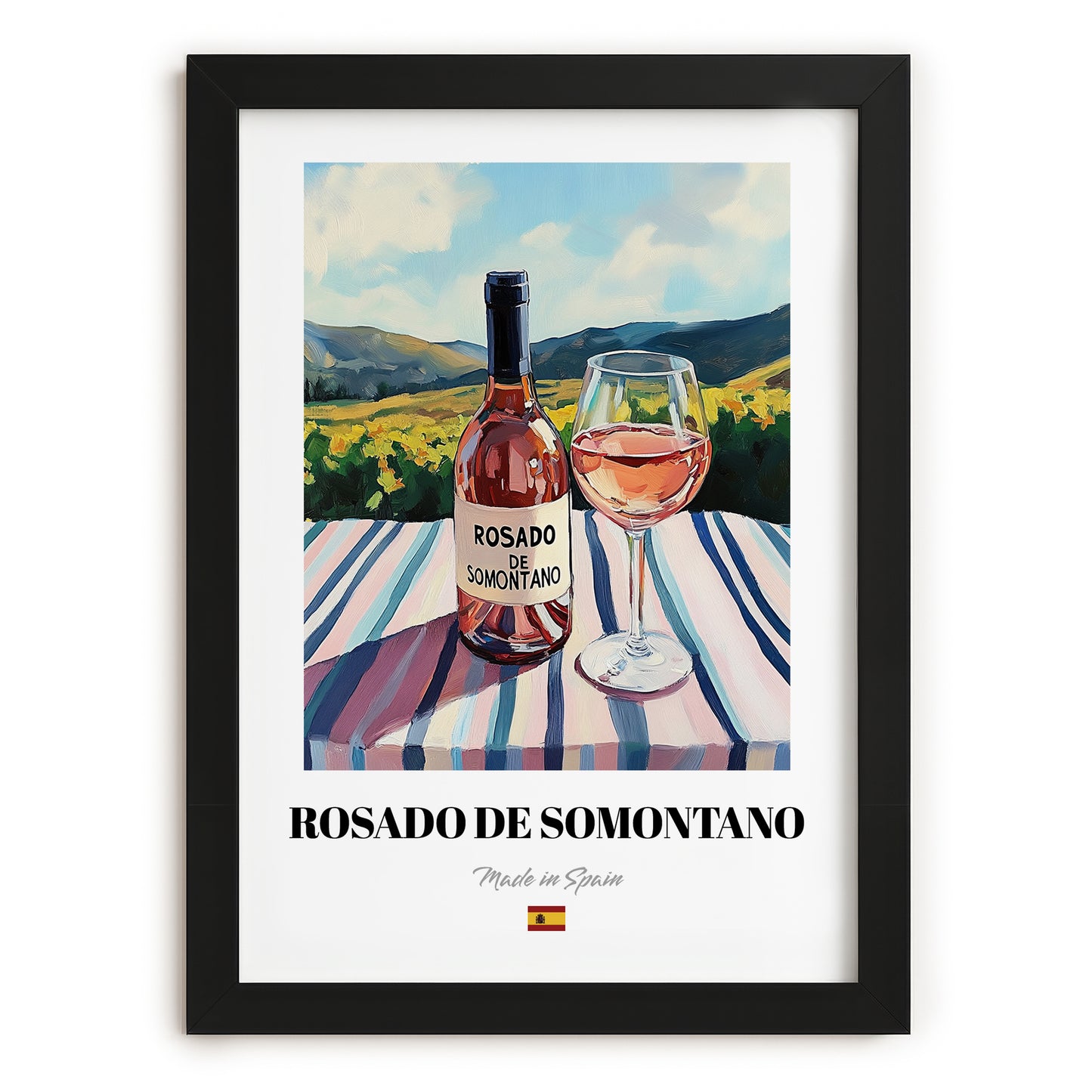 Rosado de Somontano – Spanish Rose Wine, Bodega Painting, in sleek black frame