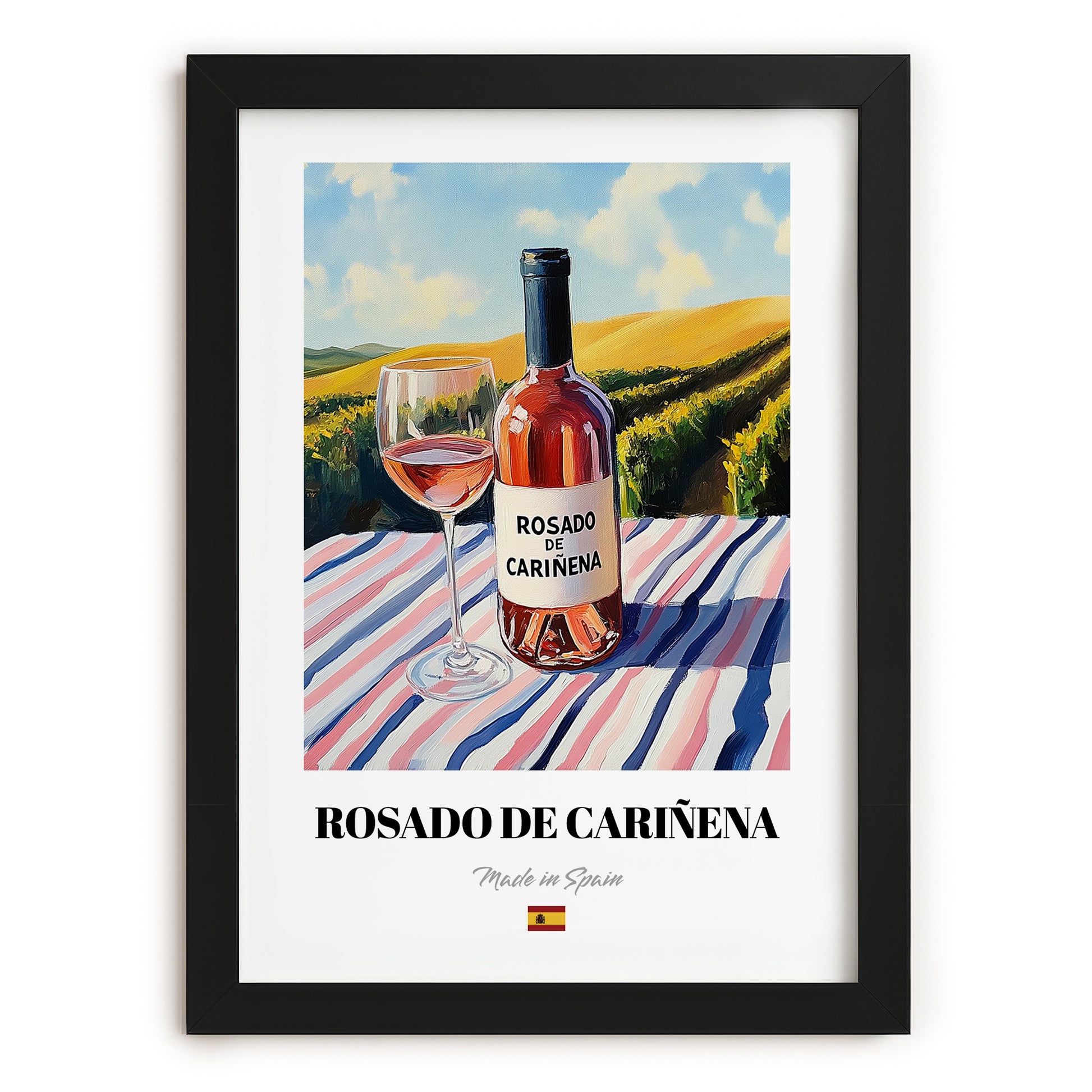 Rosado de Cariñena – Spanish Rose Wine, Wine Bar Poster, in sleek black frame