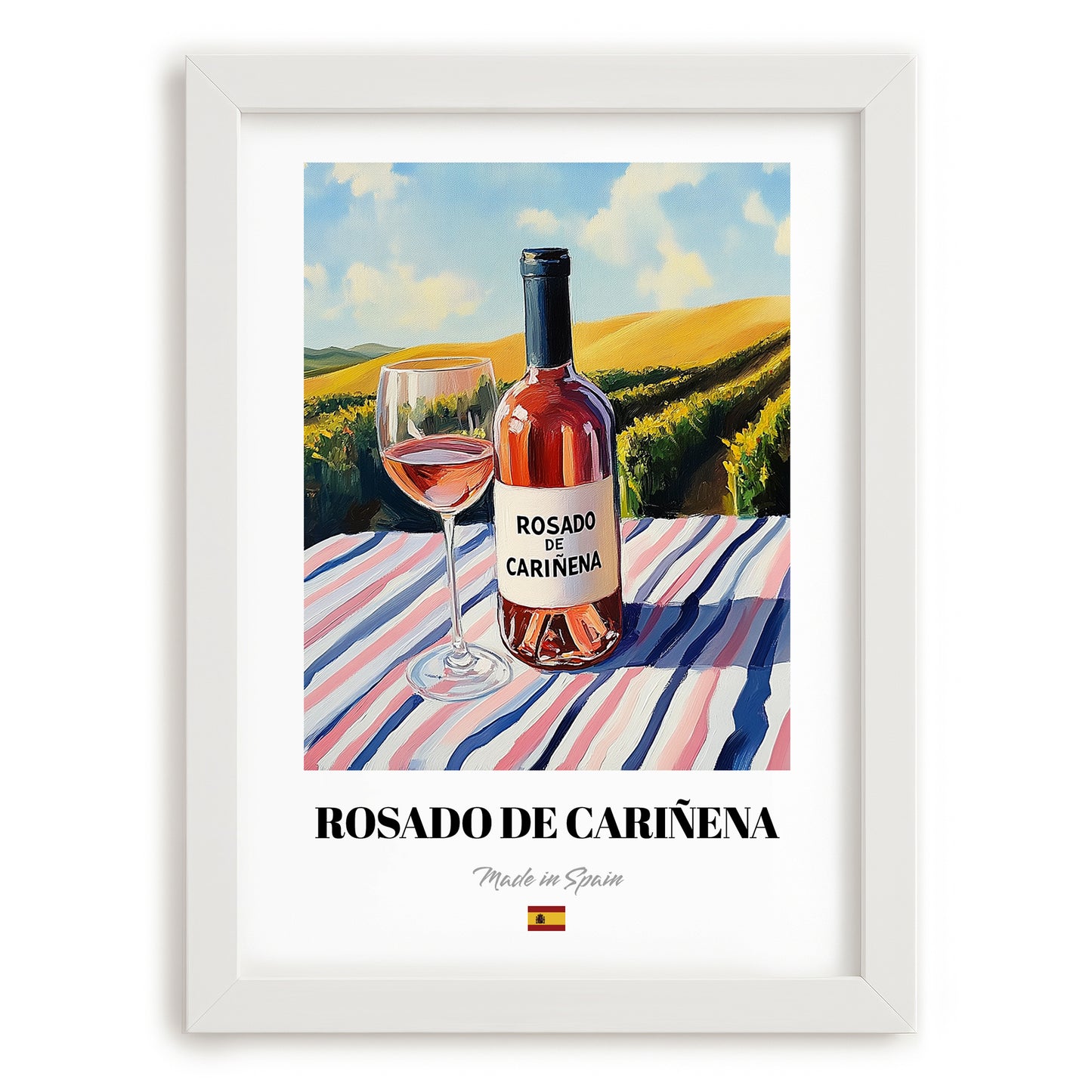 Rosado de Cariñena – Spanish Rose Wine, Wine Bar Poster, placed in minimal white frame