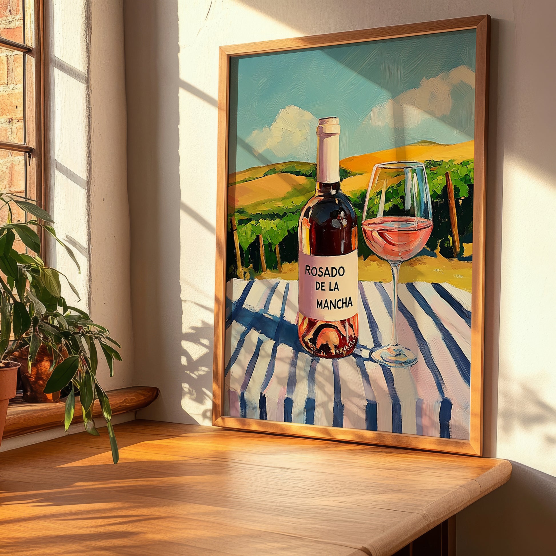 Rosado de La Mancha – Spanish Rose Wine, Vinoteca Illustration, clean layout with no caption