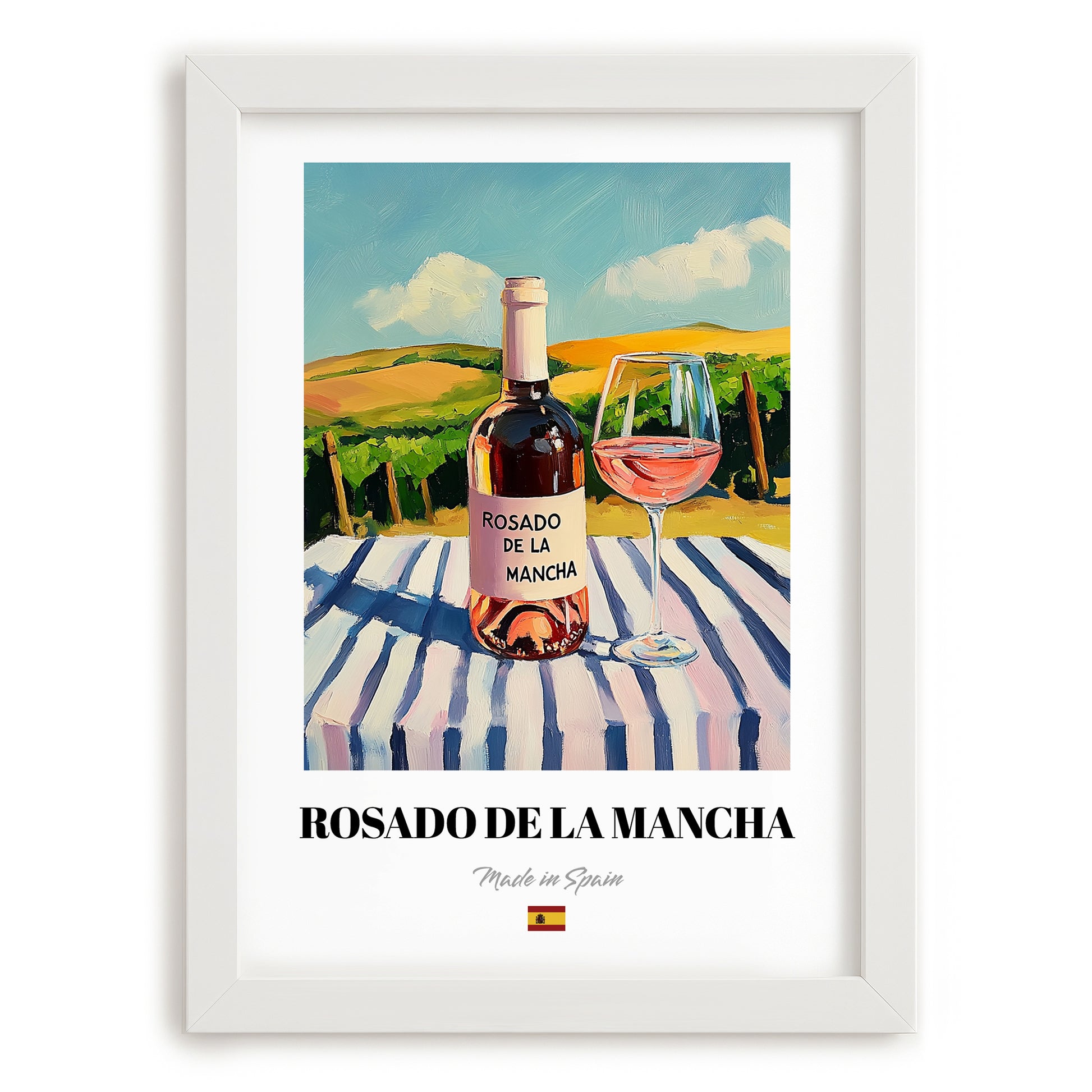 Rosado de La Mancha – Spanish Rose Wine, Vinoteca Illustration, placed in minimal white frame