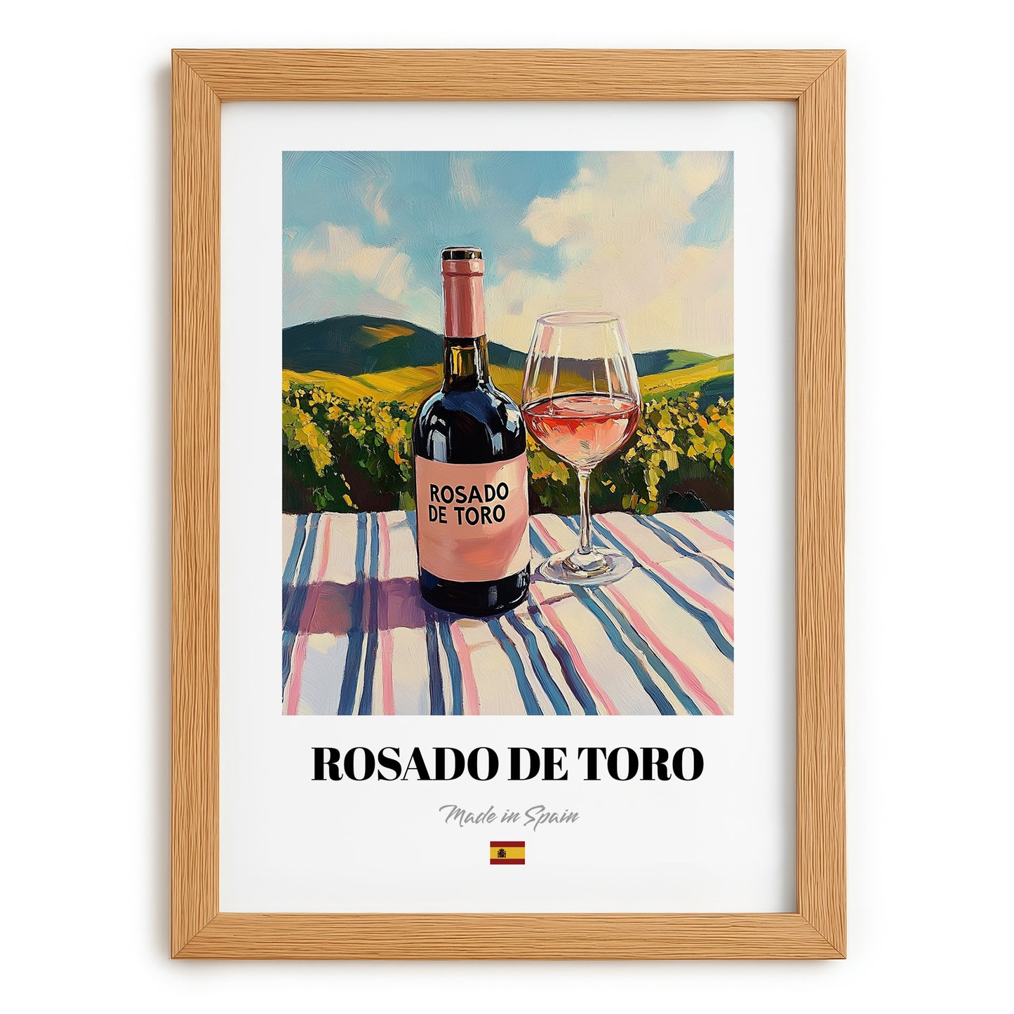 Rosado de Toro – Spanish Rose Wine, Tasting Room Print, set in oak frame