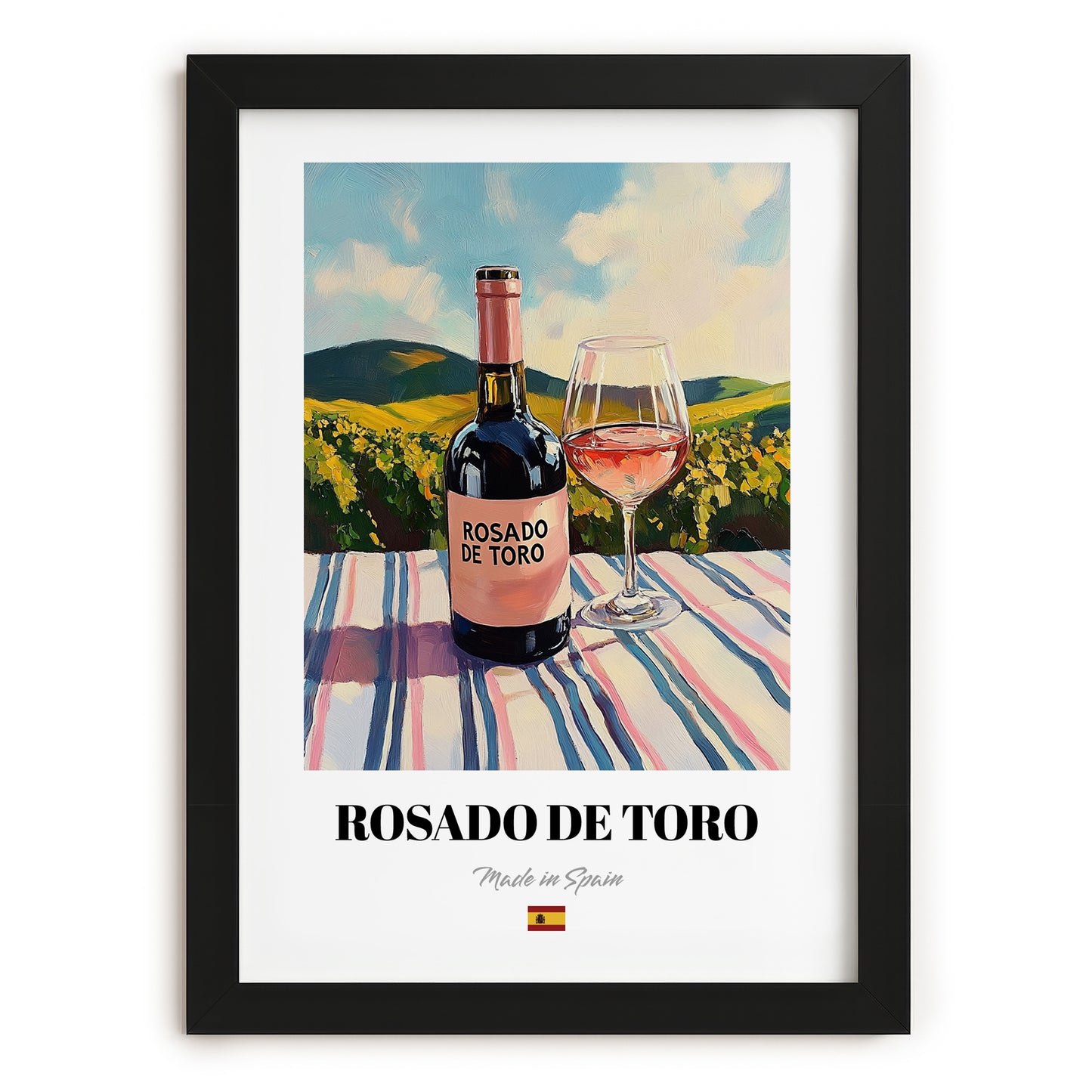 Rosado de Toro – Spanish Rose Wine, Tasting Room Print, in sleek black frame