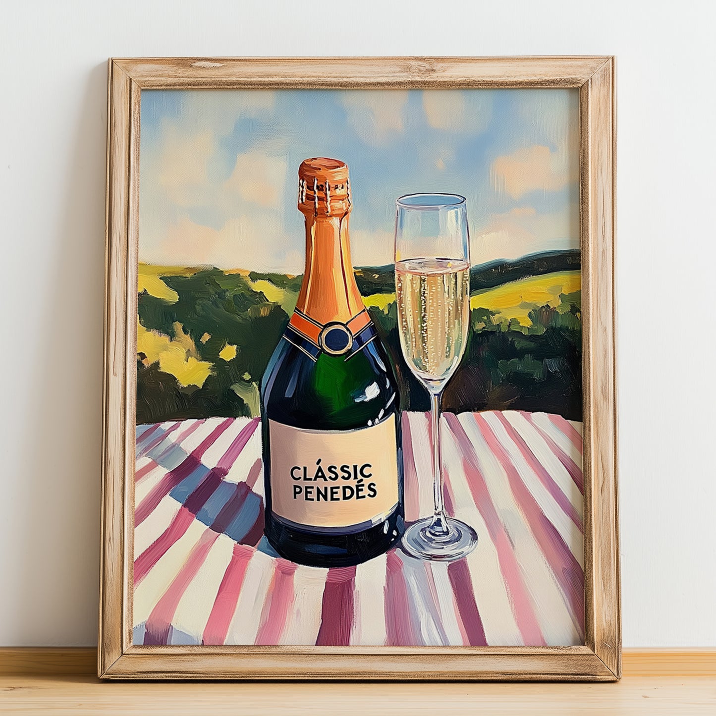 Clàssic Penedès – Spanish Sparkling Wine, Bodega Wall Decor, no-text version framed in wood