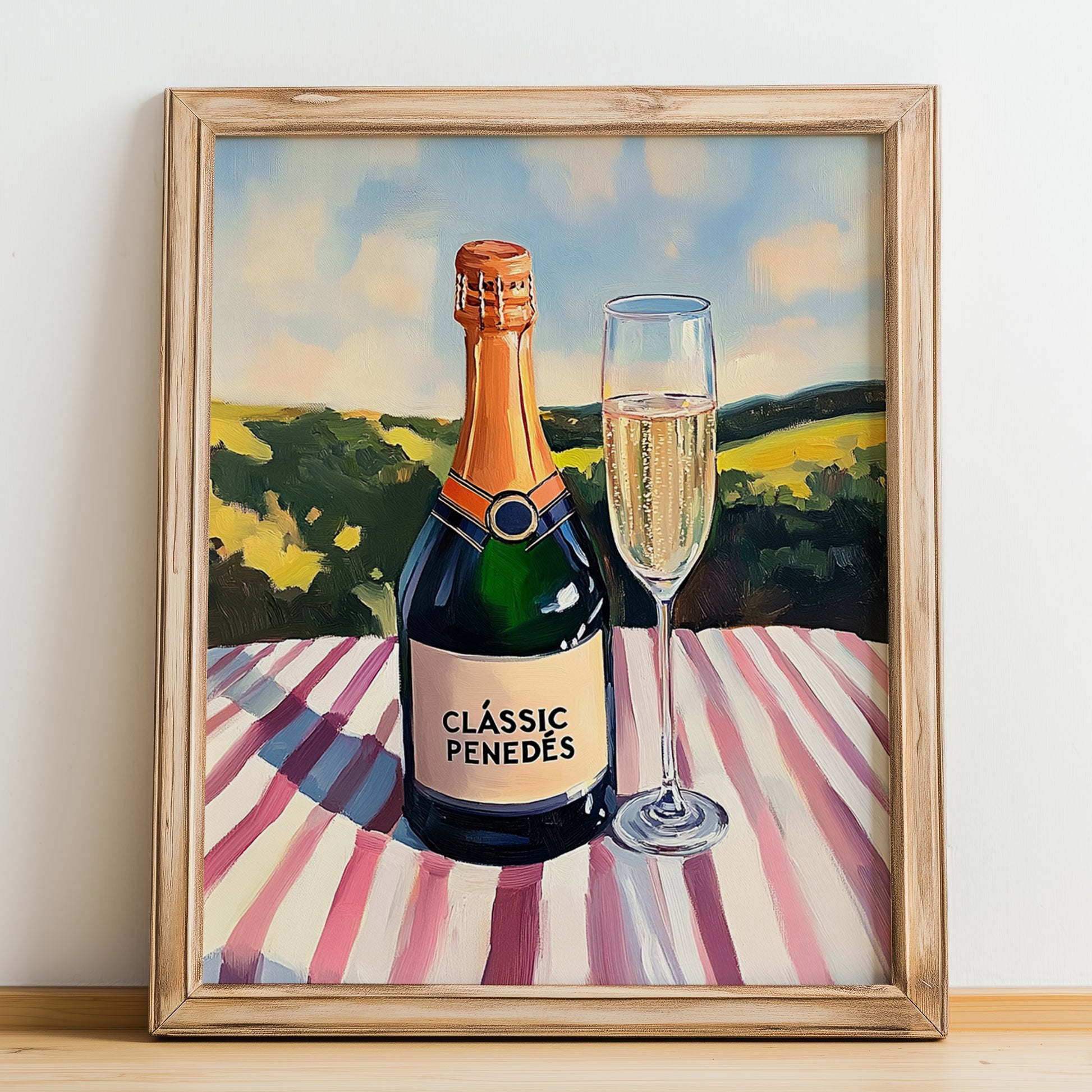Clàssic Penedès – Spanish Sparkling Wine, Bodega Wall Decor, no-text version framed in wood