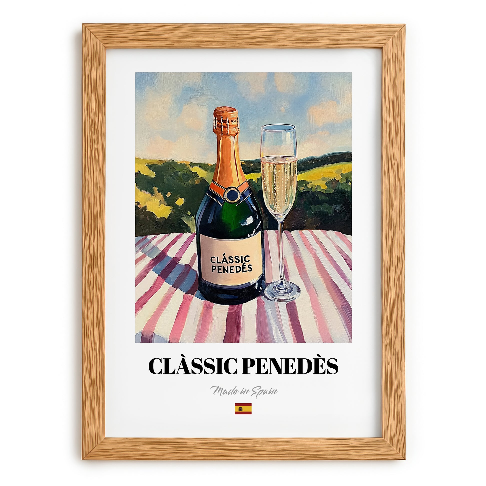 Clàssic Penedès – Spanish Sparkling Wine, Bodega Wall Decor, set in oak frame
