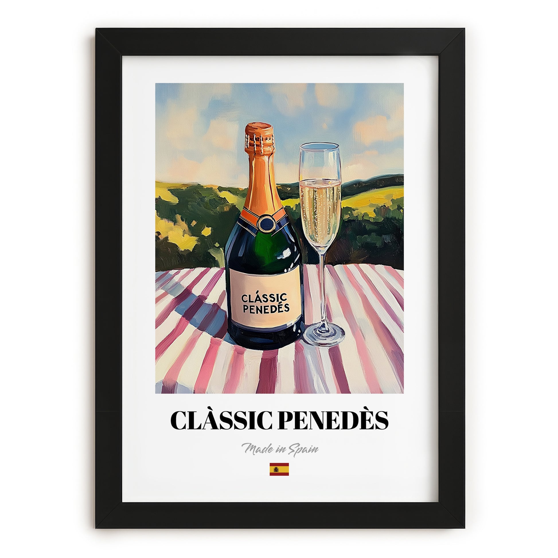 Clàssic Penedès – Spanish Sparkling Wine, Bodega Wall Decor, in sleek black frame