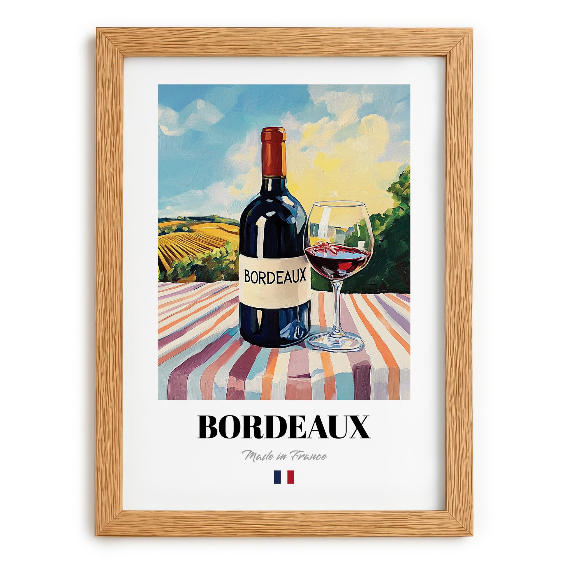 Bordeaux – French Red Wine, Wine Bar Poster, set in oak frame