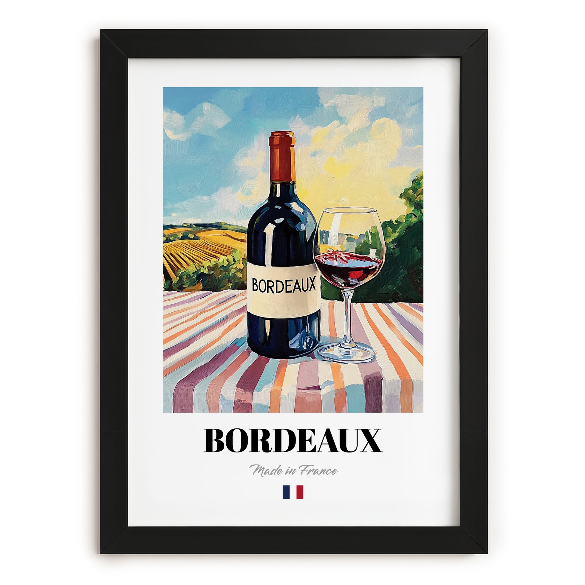 Bordeaux – French Red Wine, Wine Bar Poster, in sleek black frame