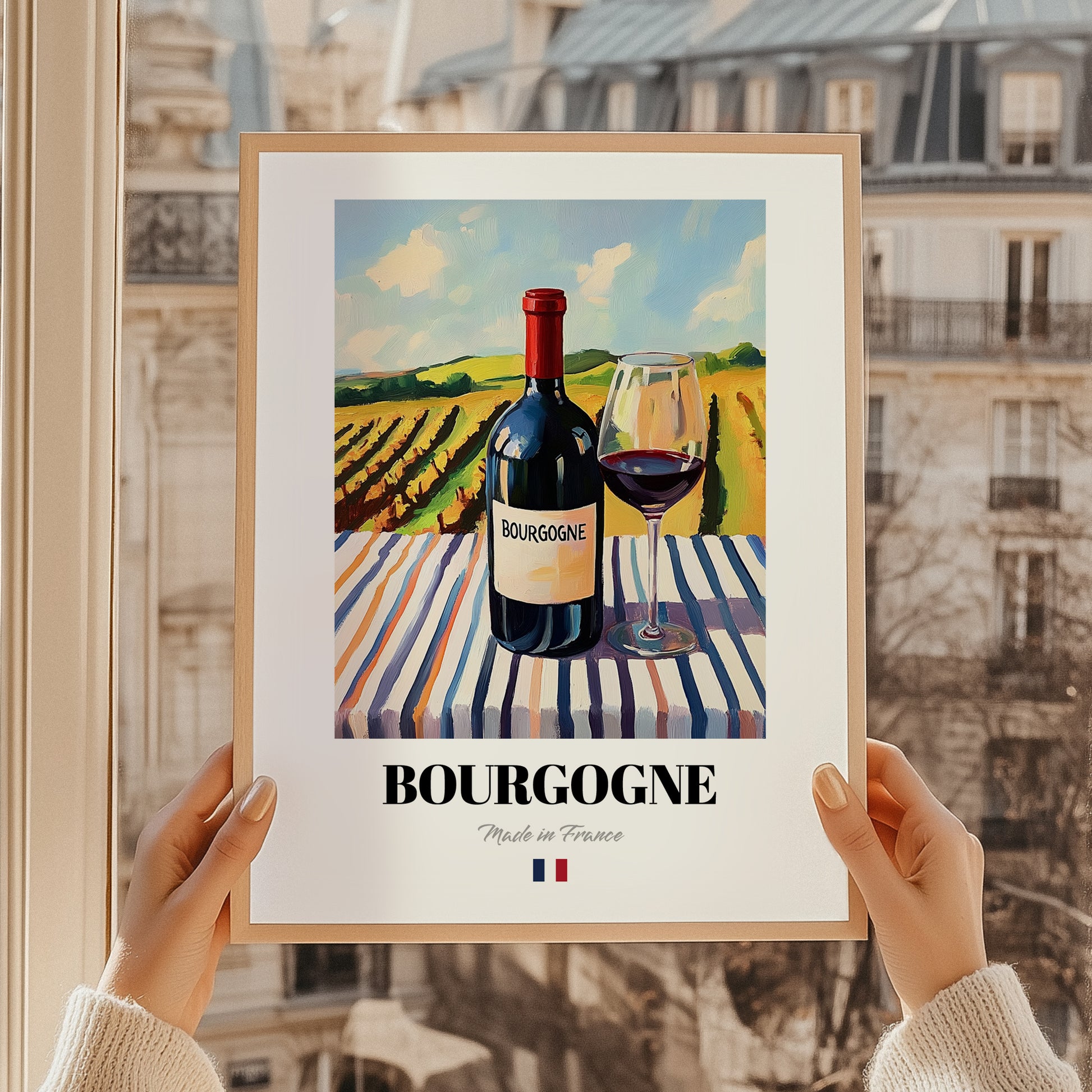 Bourgogne – French Red Wine, Vinoteca Print, styled in a charming Paris street view