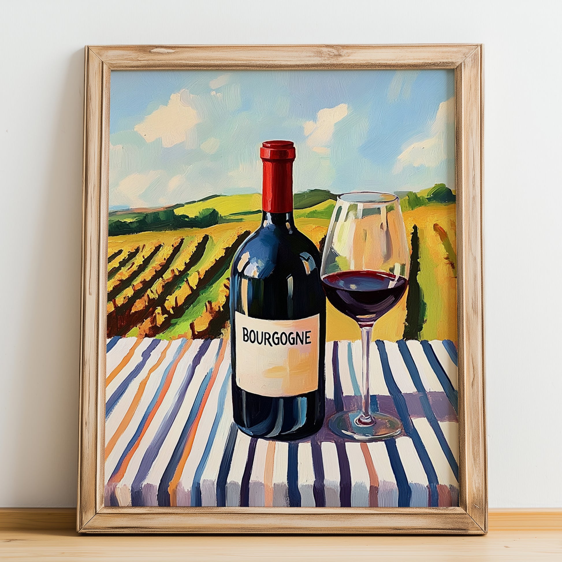 Bourgogne – French Red Wine, Vinoteca Print, no-text version framed in wood