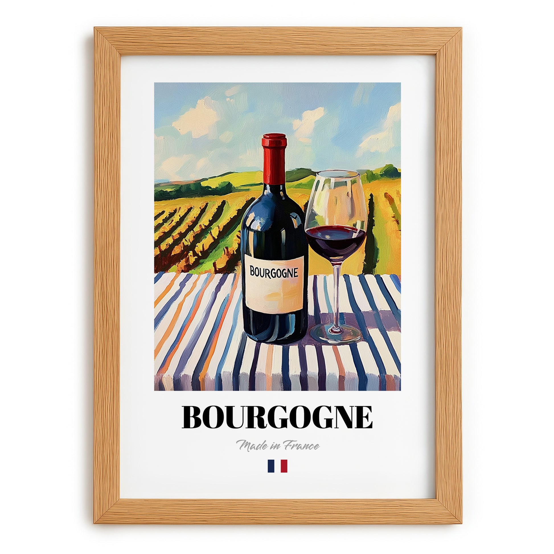 Bourgogne – French Red Wine, Vinoteca Print, set in oak frame