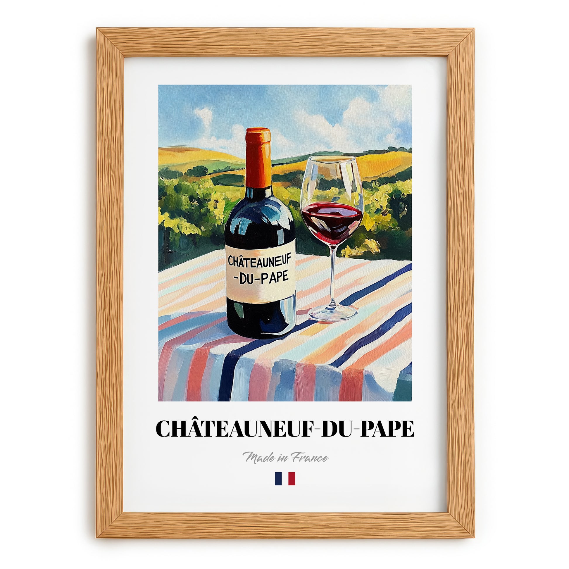 Châteauneuf-du-Pape – French Red Wine, Wine Bar Print, set in oak frame