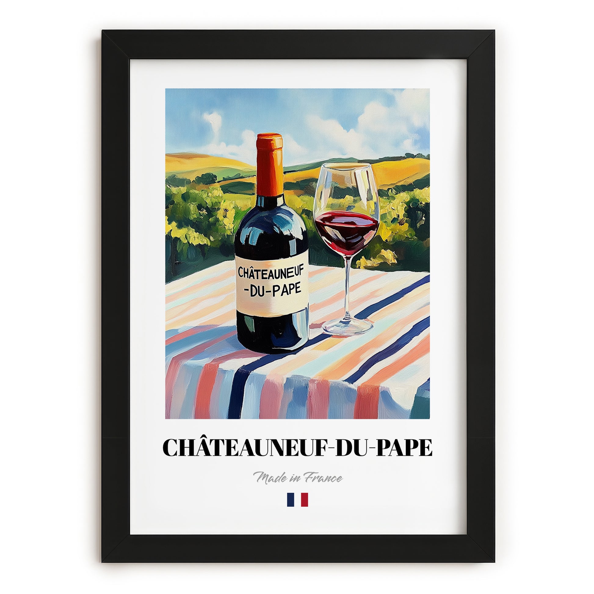 Châteauneuf-du-Pape – French Red Wine, Wine Bar Print, in sleek black frame