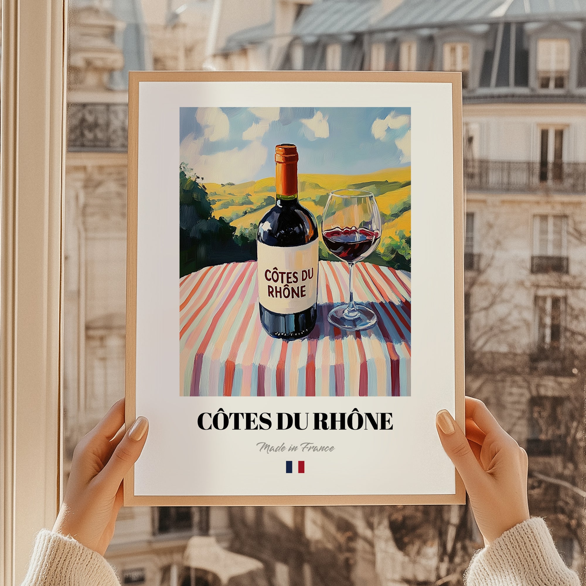 Côtes du Rhône – French Red Wine, Vinoteca Poster, styled in a charming Paris street view