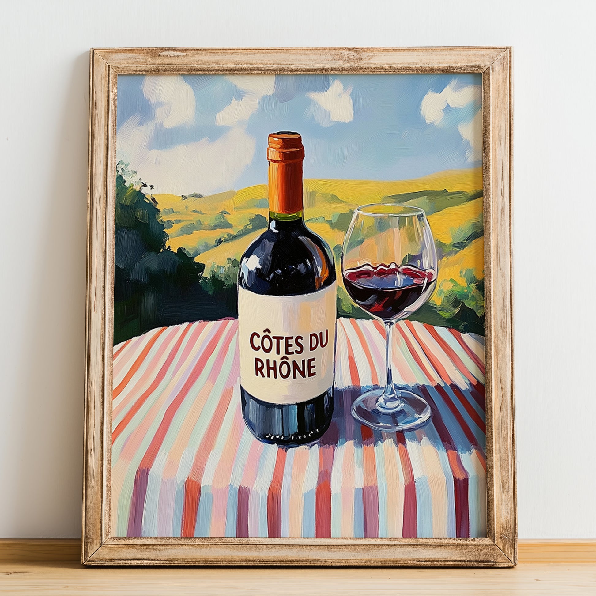 Côtes du Rhône – French Red Wine, Vinoteca Poster, no-text version framed in wood