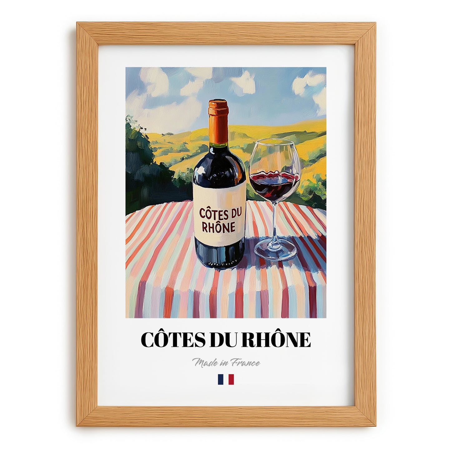 Côtes du Rhône – French Red Wine, Vinoteca Poster, set in oak frame