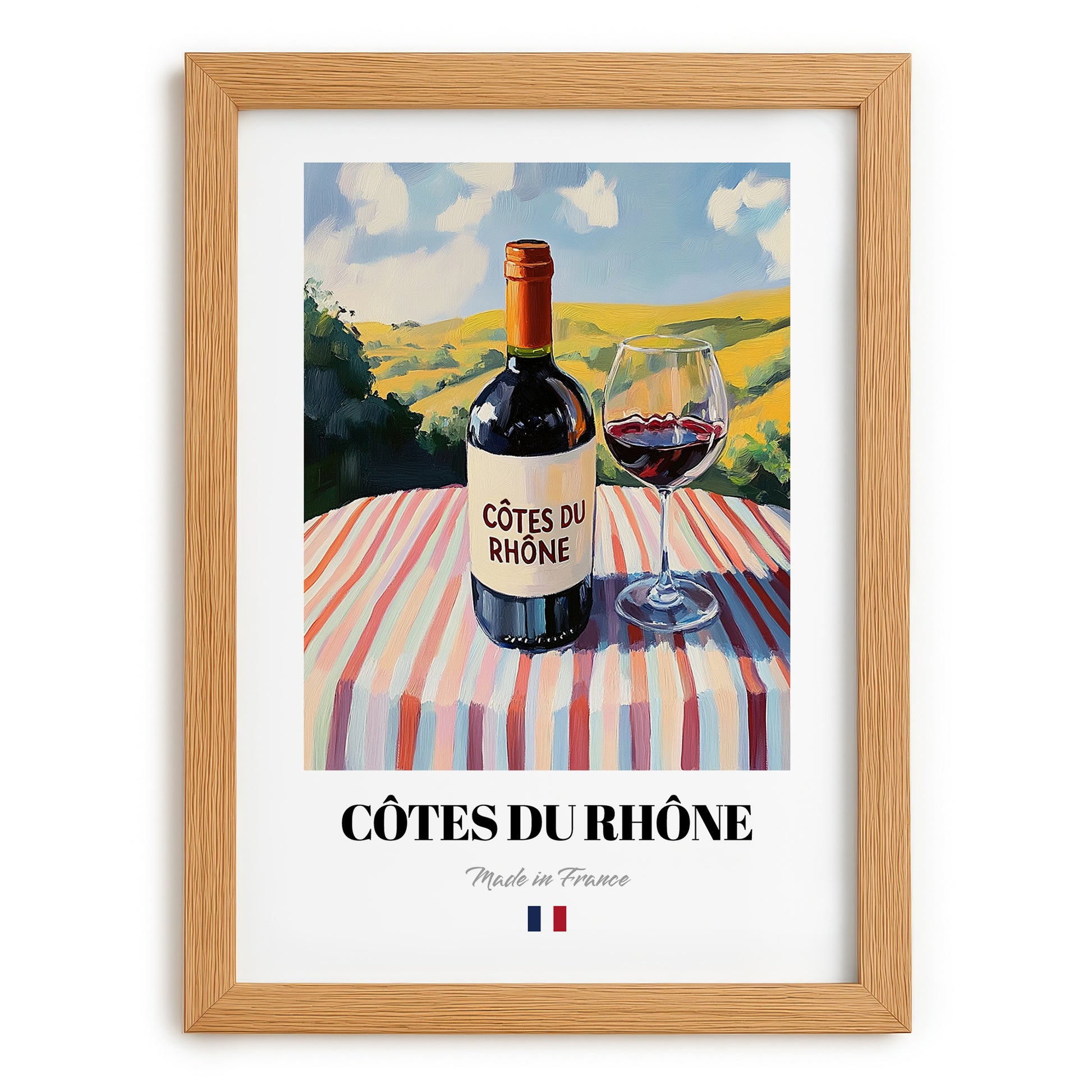 Côtes du Rhône – French Red Wine, Vinoteca Poster, set in oak frame