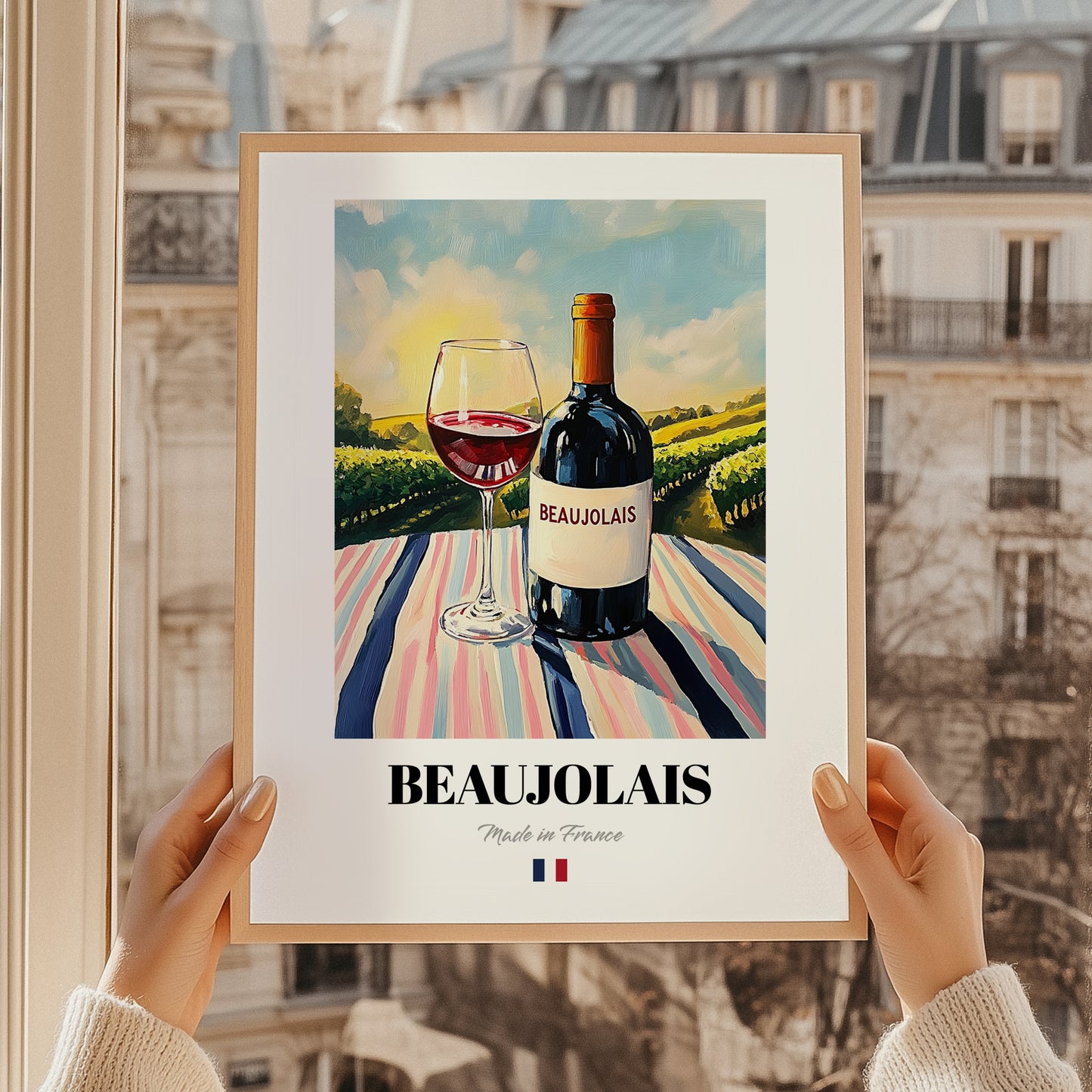 Beaujolais – French Red Wine, Vinoteca Wall Art, styled in a charming Paris street view