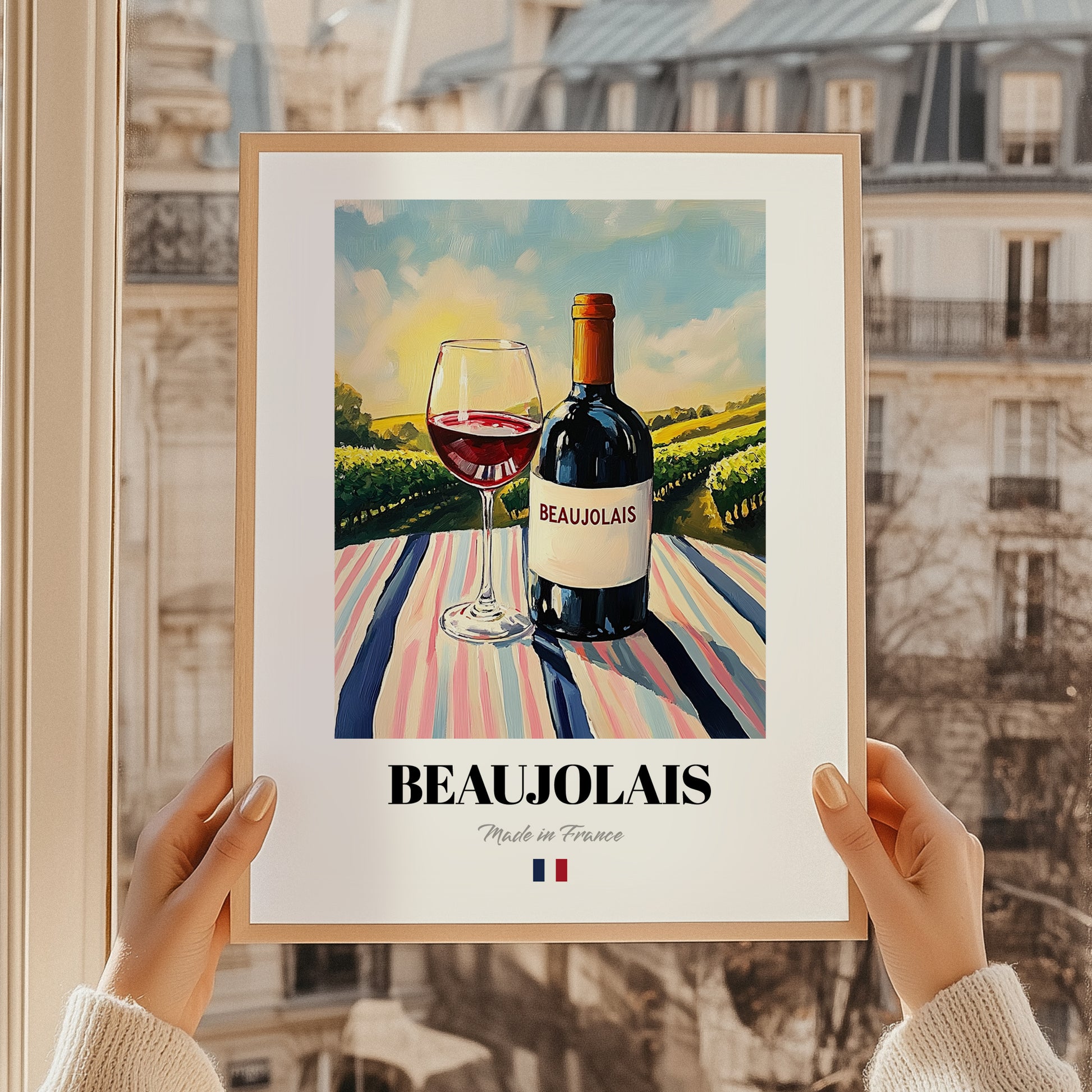 Beaujolais – French Red Wine, Vinoteca Wall Art, styled in a charming Paris street view