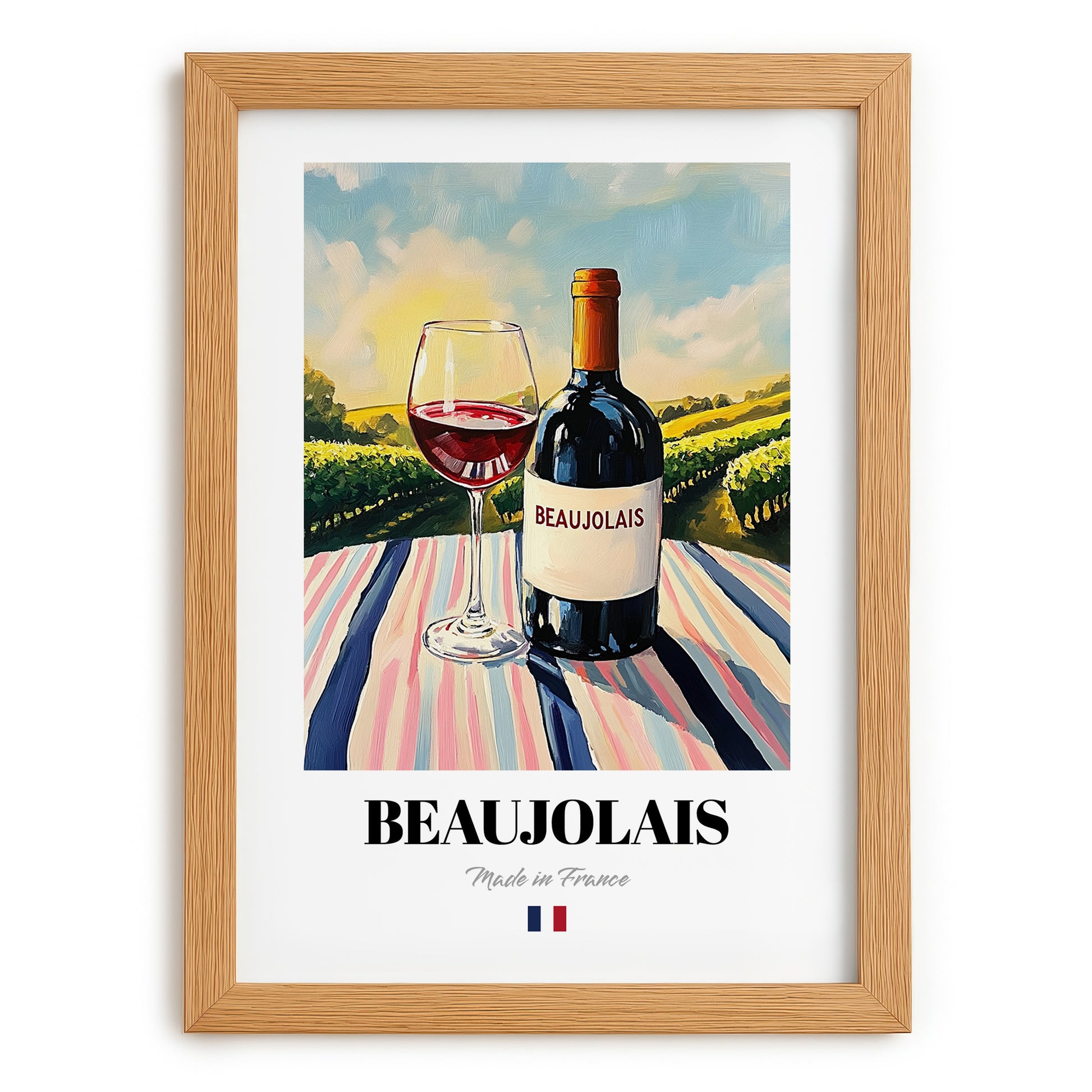 Beaujolais – French Red Wine, Vinoteca Wall Art, set in oak frame