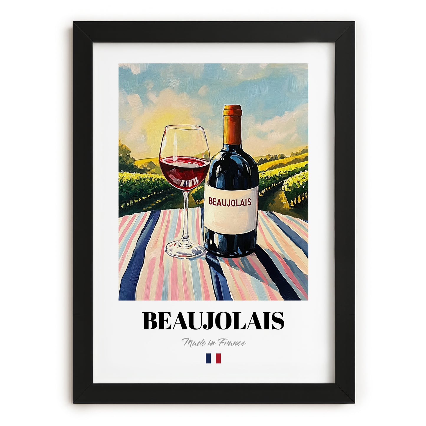 Beaujolais – French Red Wine, Vinoteca Wall Art, in sleek black frame