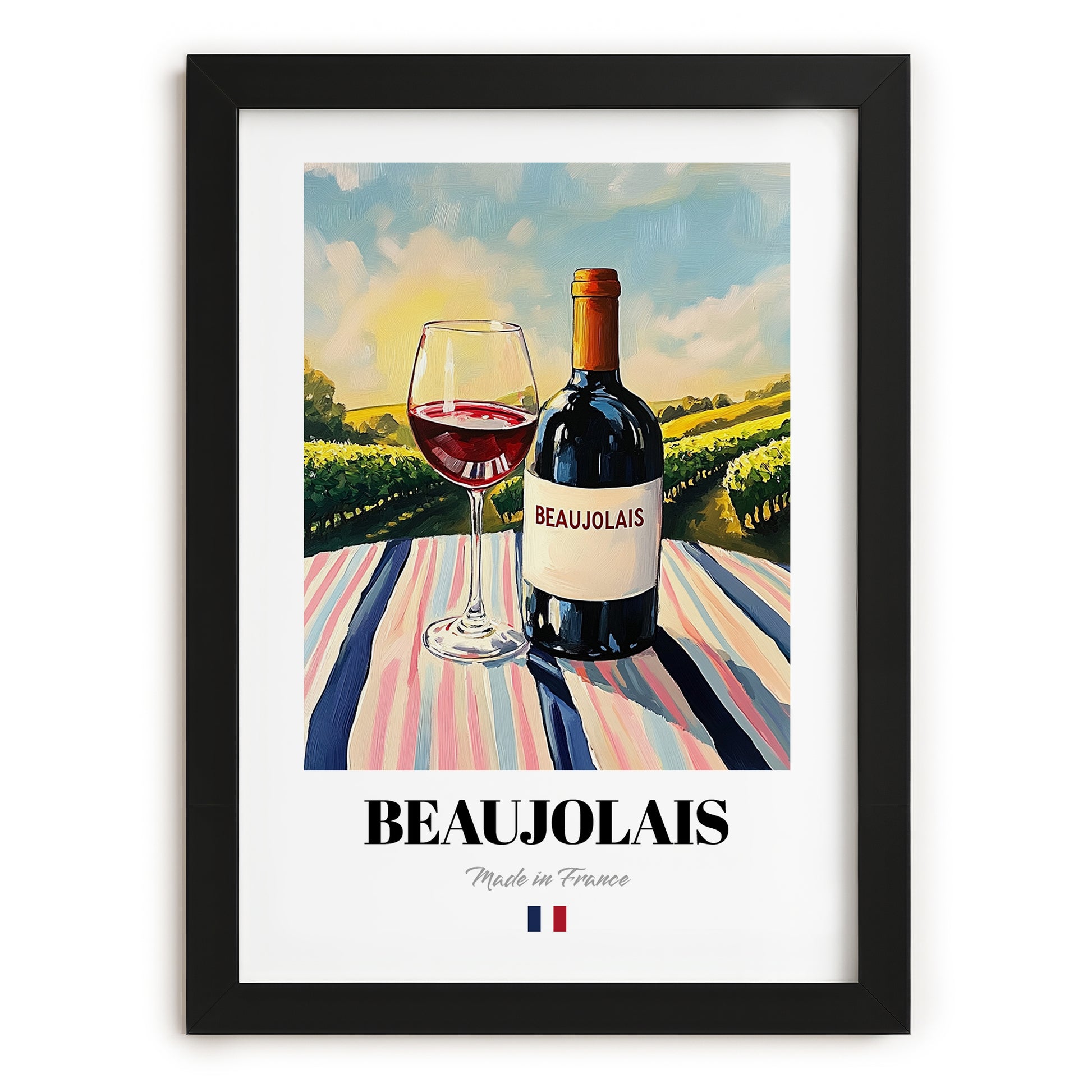 Beaujolais – French Red Wine, Vinoteca Wall Art, in sleek black frame