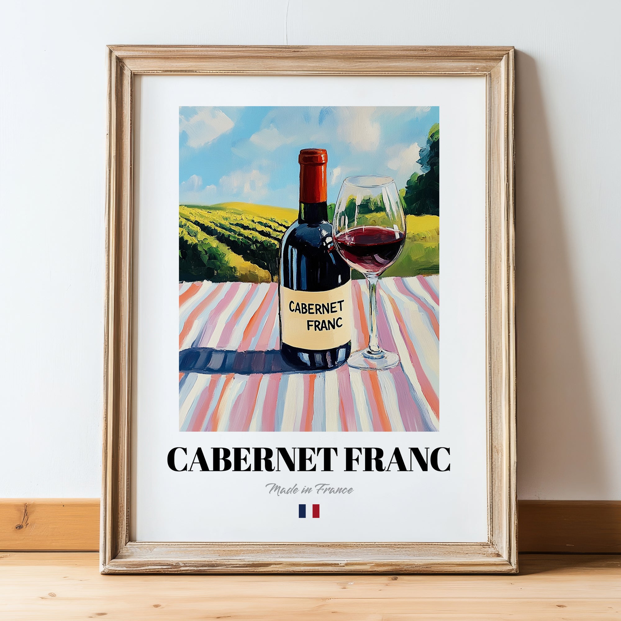 Cabernet Franc – French Red Wine, Enoteca Poster, in wooden frame leaning on the floor