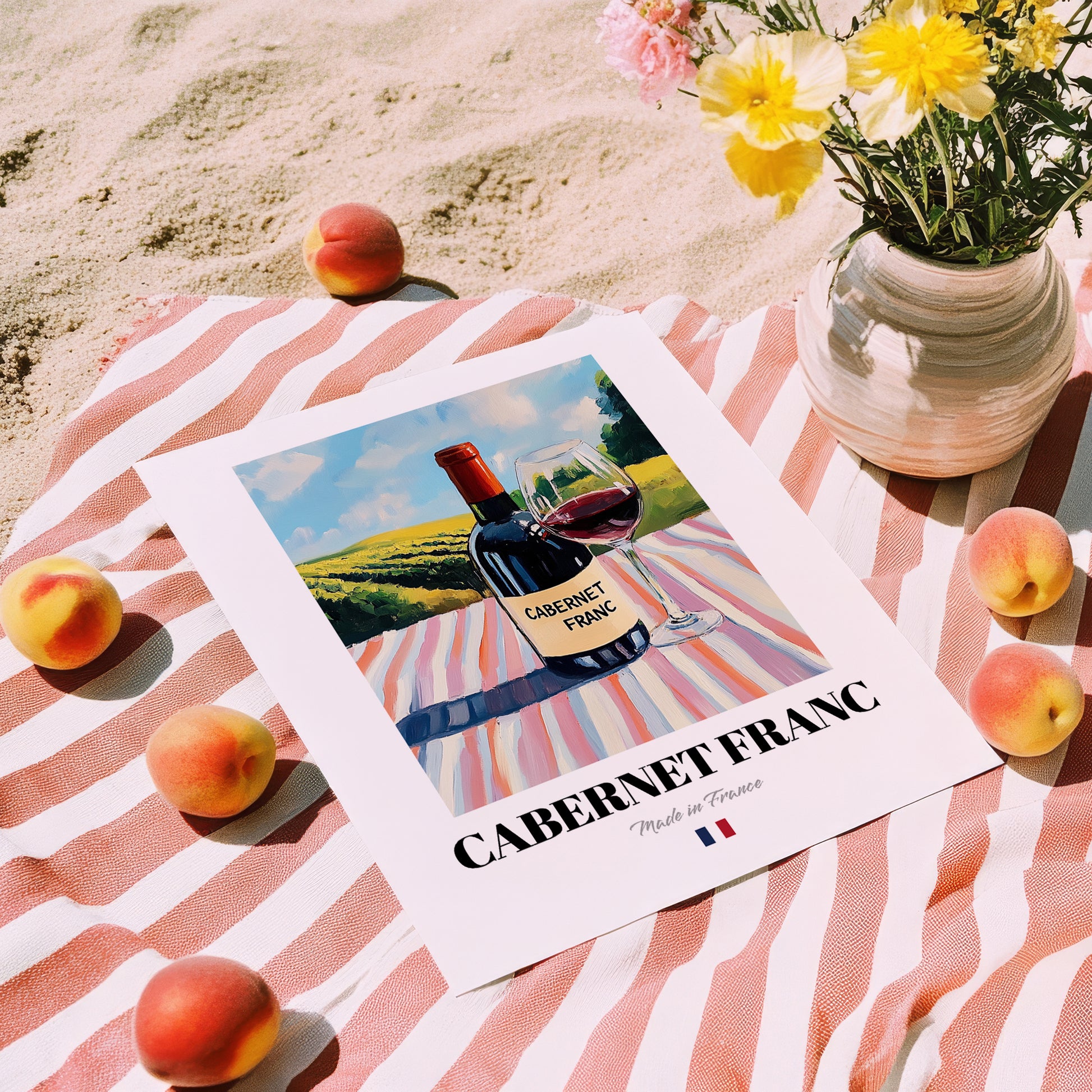 Cabernet Franc – French Red Wine, Enoteca Poster, unframed on coastal sand