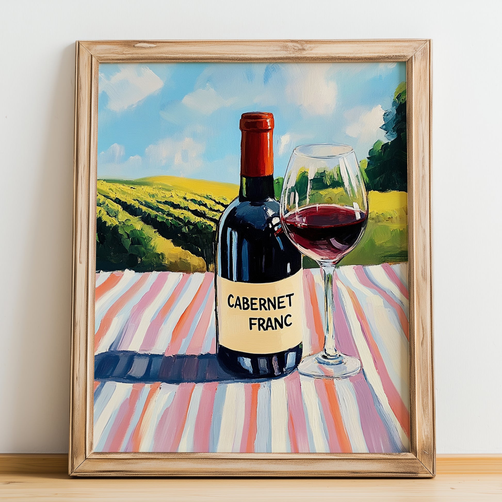 Cabernet Franc – French Red Wine, Enoteca Poster, no-text version framed in wood