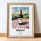 Merlot – French Red Wine, Bodega Print, in wooden frame leaning on the floor