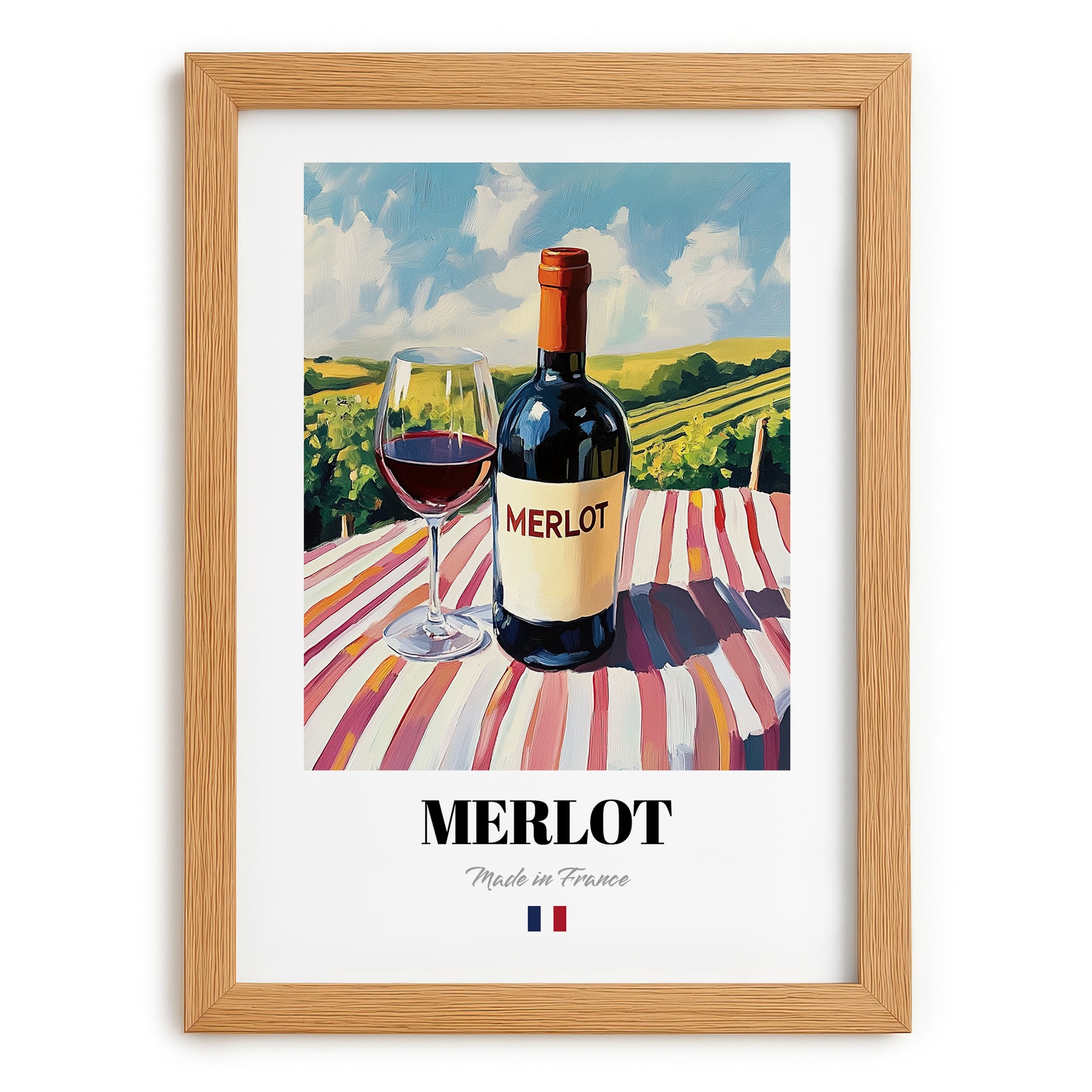 Merlot – French Red Wine, Bodega Print, set in oak frame