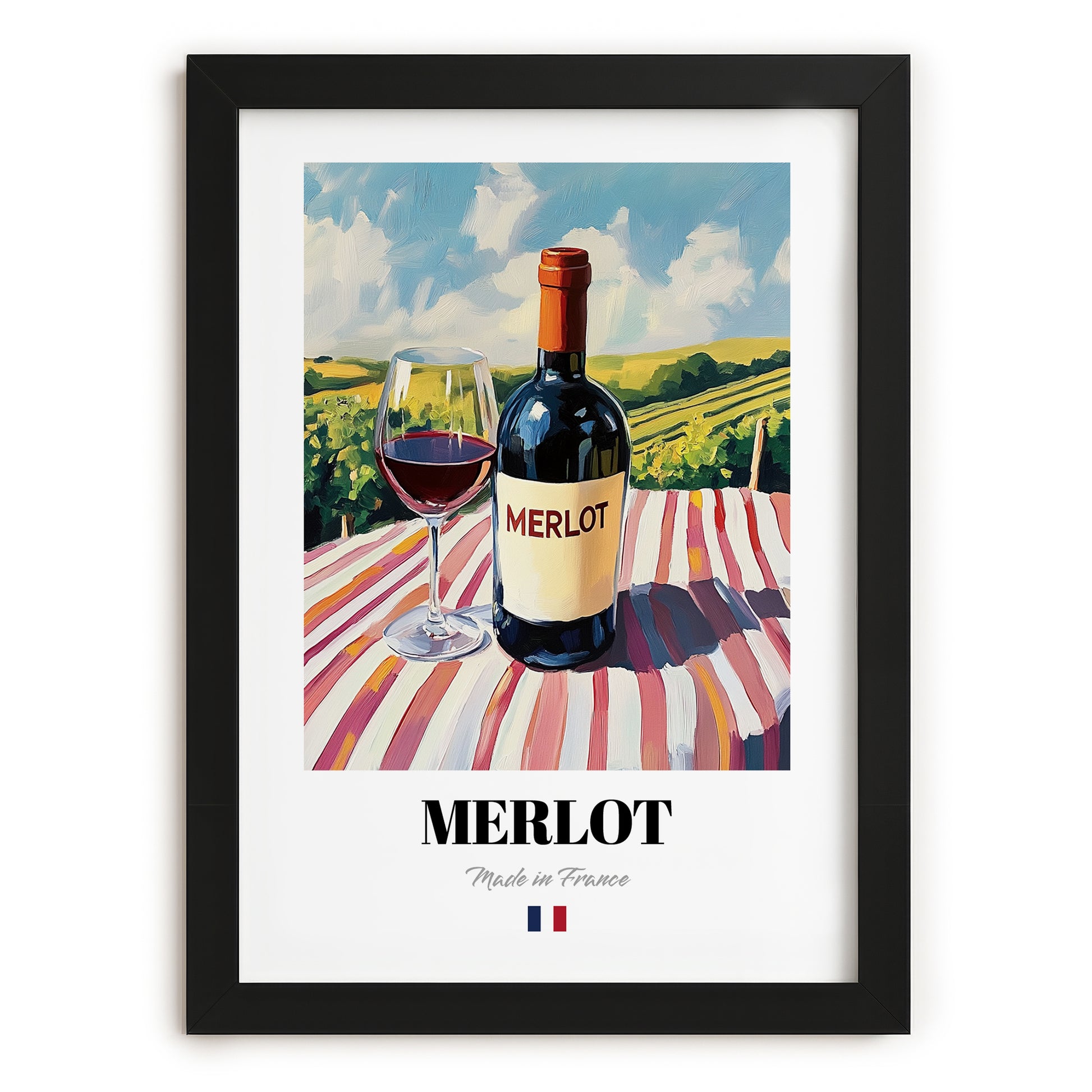 Merlot – French Red Wine, Bodega Print, in sleek black frame