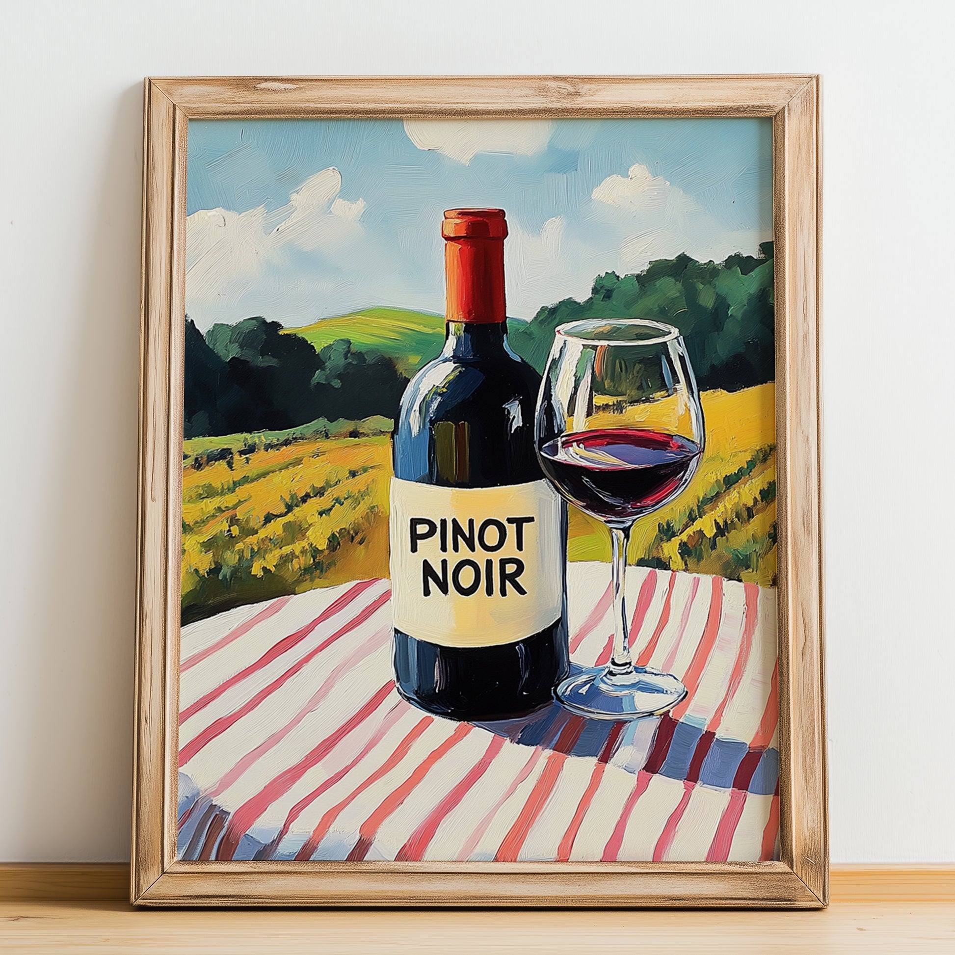 Pinot Noir – French Red Wine, Wine Bar Wall Art, no-text version framed in wood