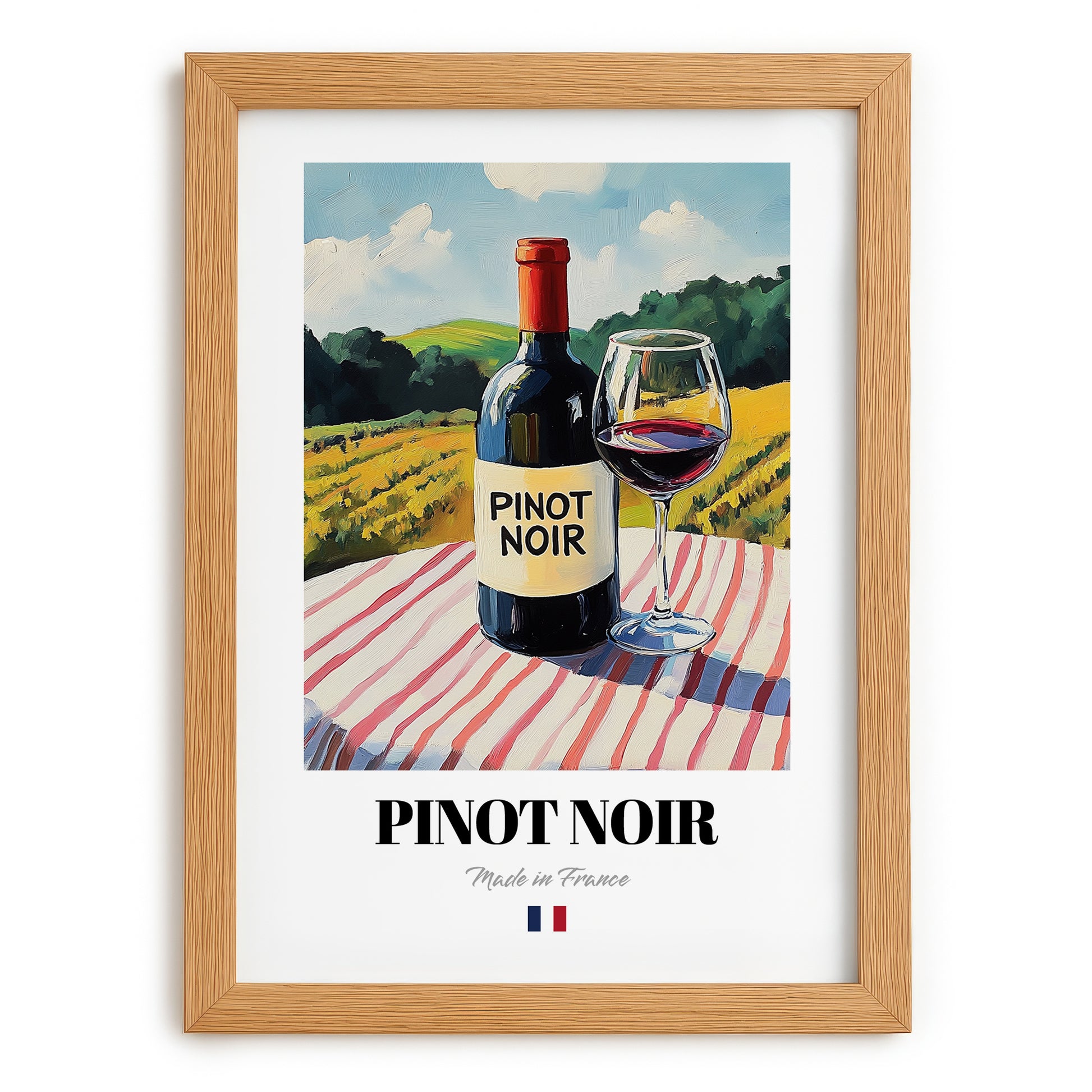 Pinot Noir – French Red Wine, Wine Bar Wall Art, set in oak frame