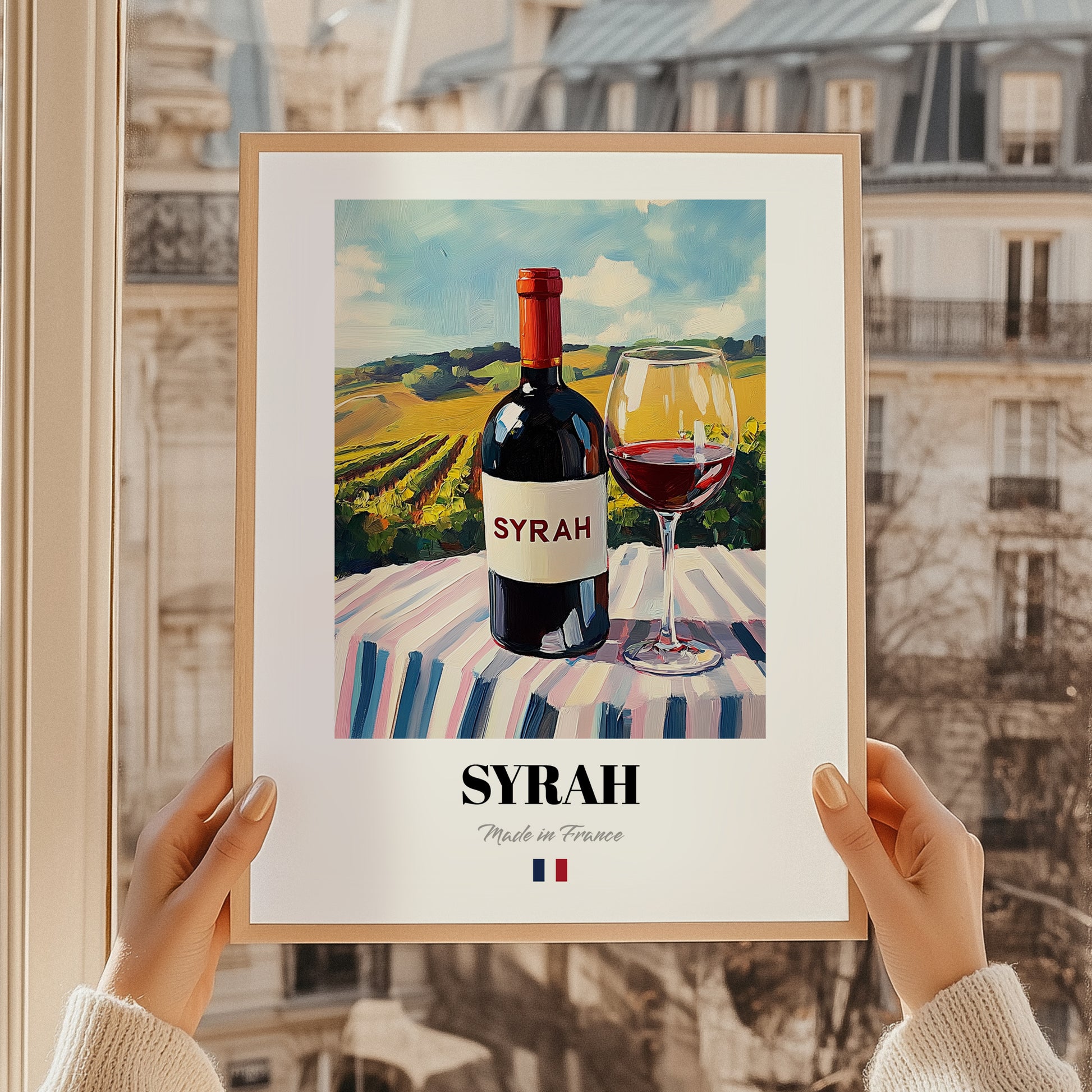 Syrah – French Red Wine, Vinoteca Poster, styled in a charming Paris street view