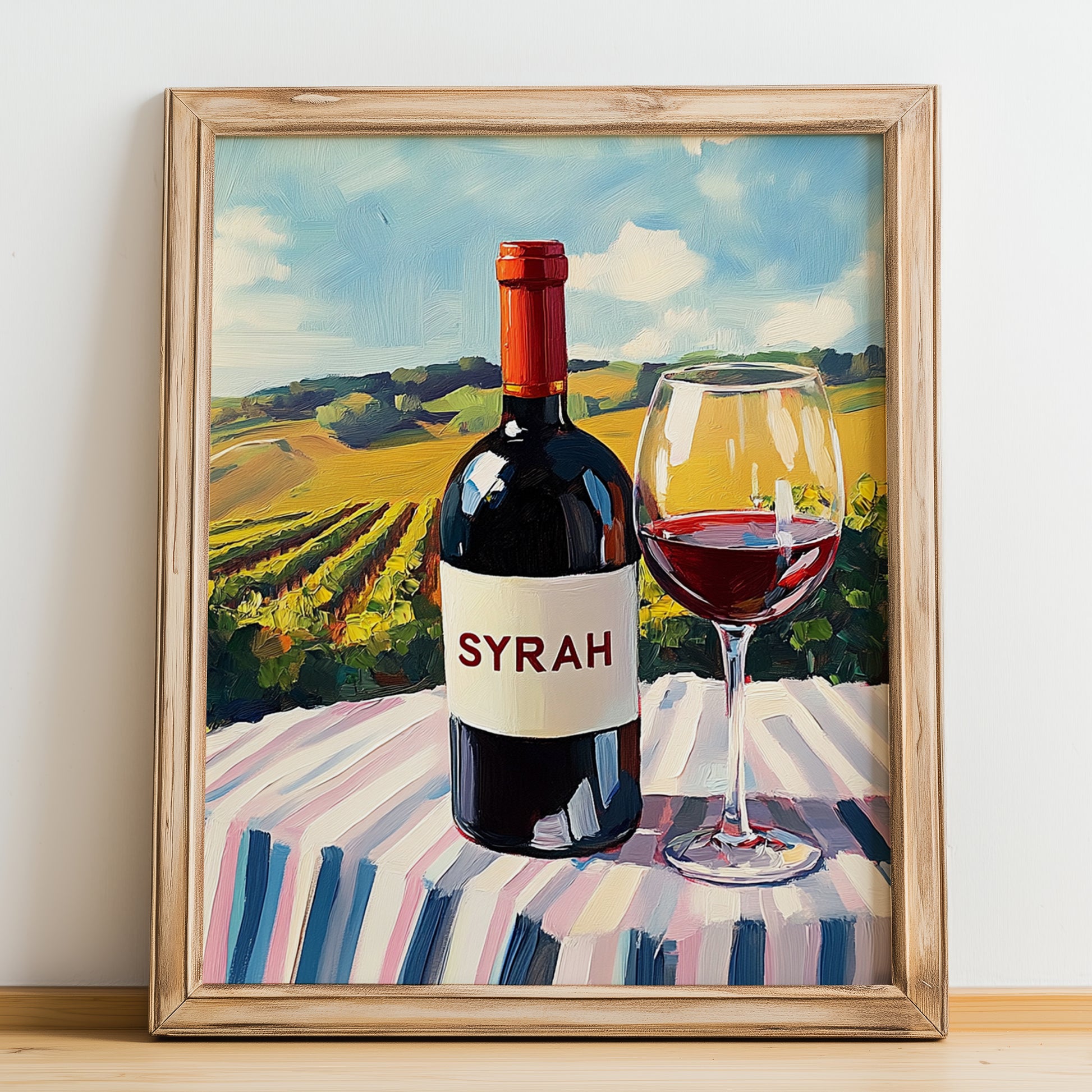 Syrah – French Red Wine, Vinoteca Poster, no-text version framed in wood