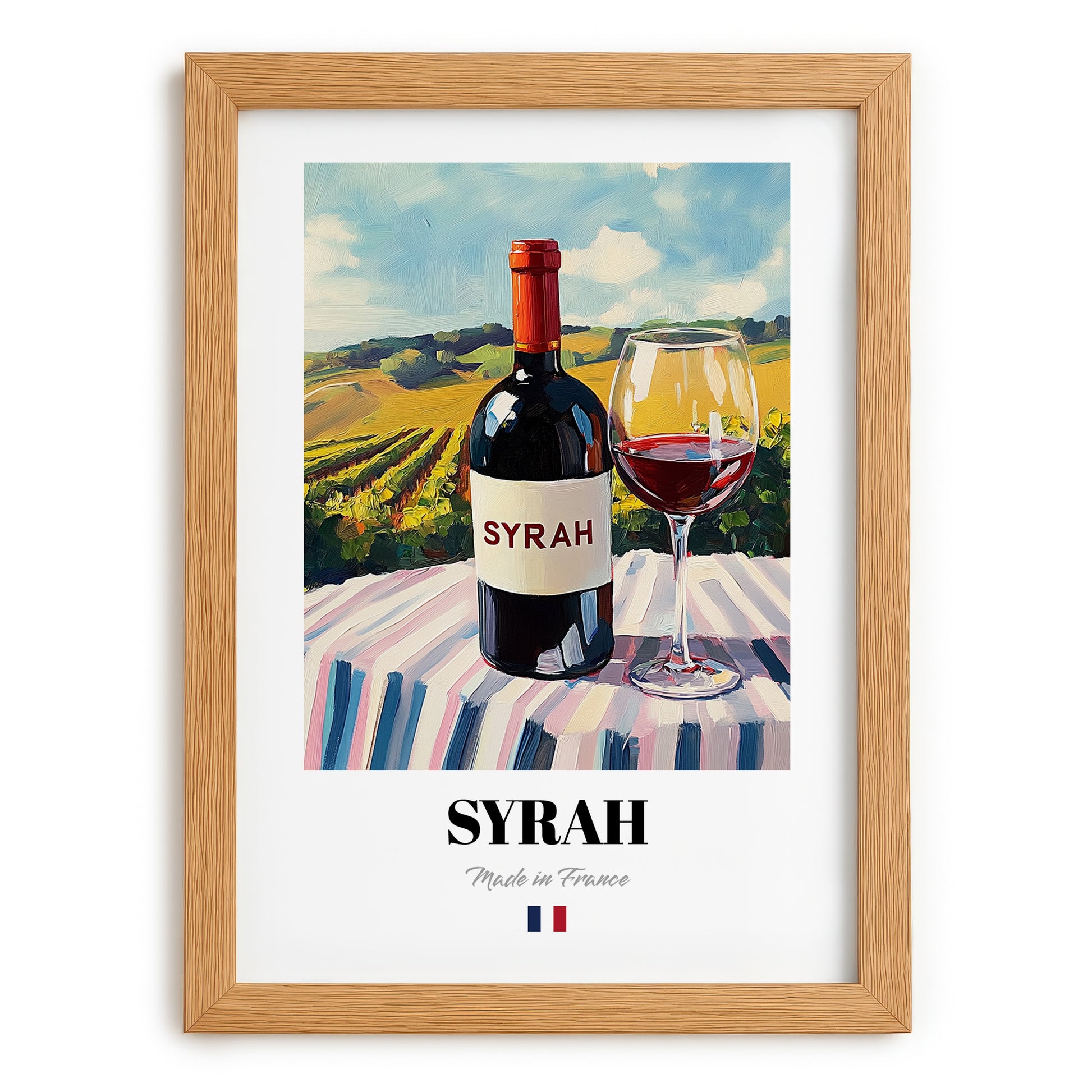 Syrah – French Red Wine, Vinoteca Poster, set in oak frame