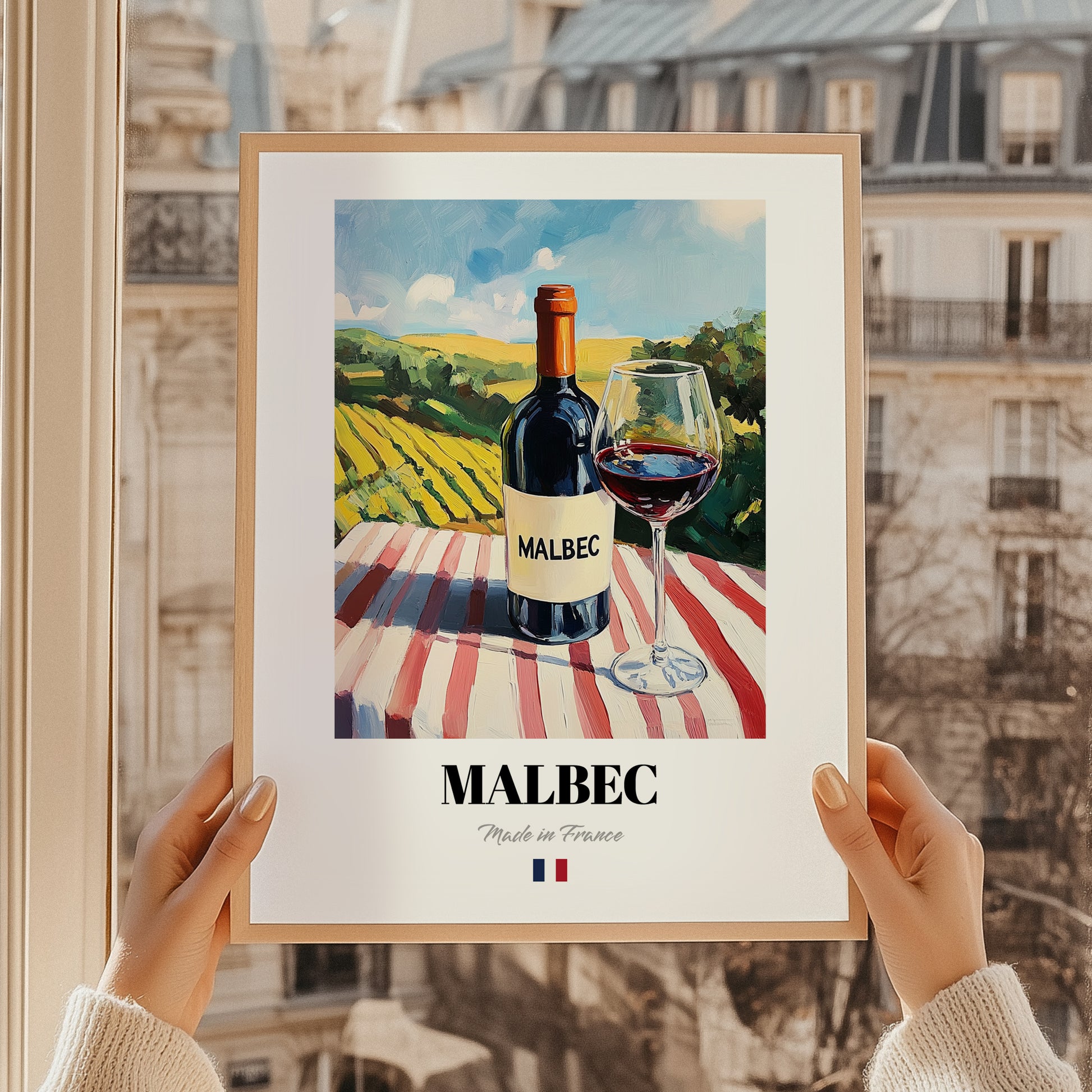 Malbec – French Red Wine, Enoteca Poster, styled in a charming Paris street view