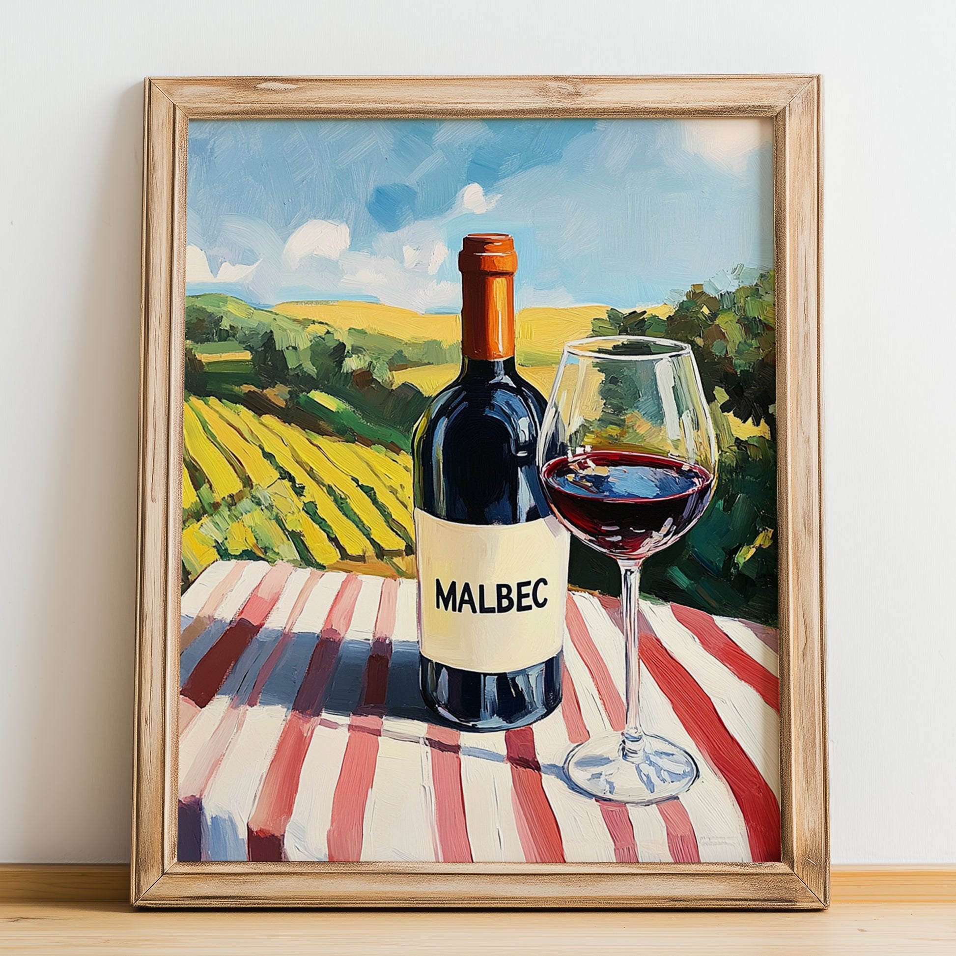 Malbec – French Red Wine, Enoteca Poster, no-text version framed in wood