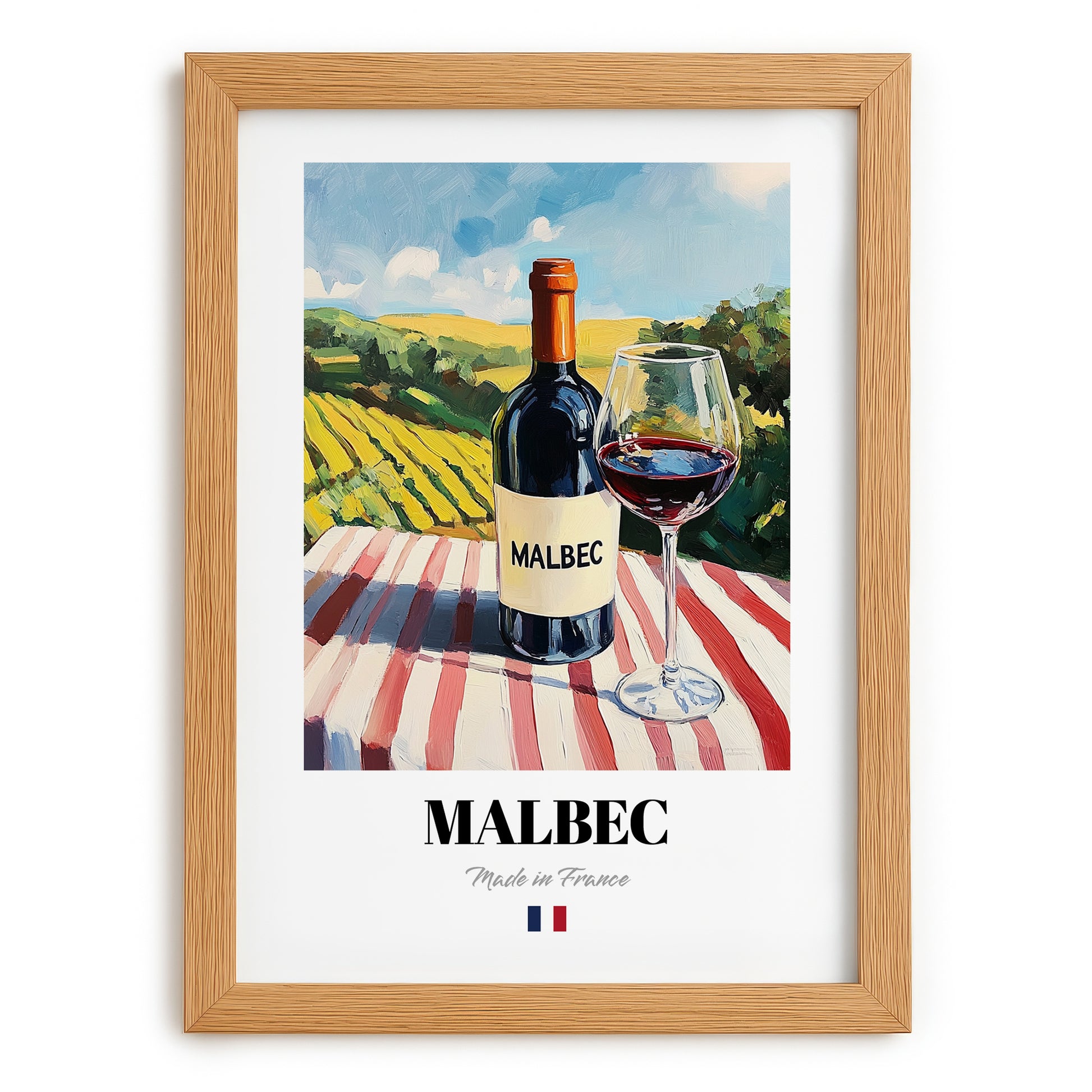 Malbec – French Red Wine, Enoteca Poster, set in oak frame