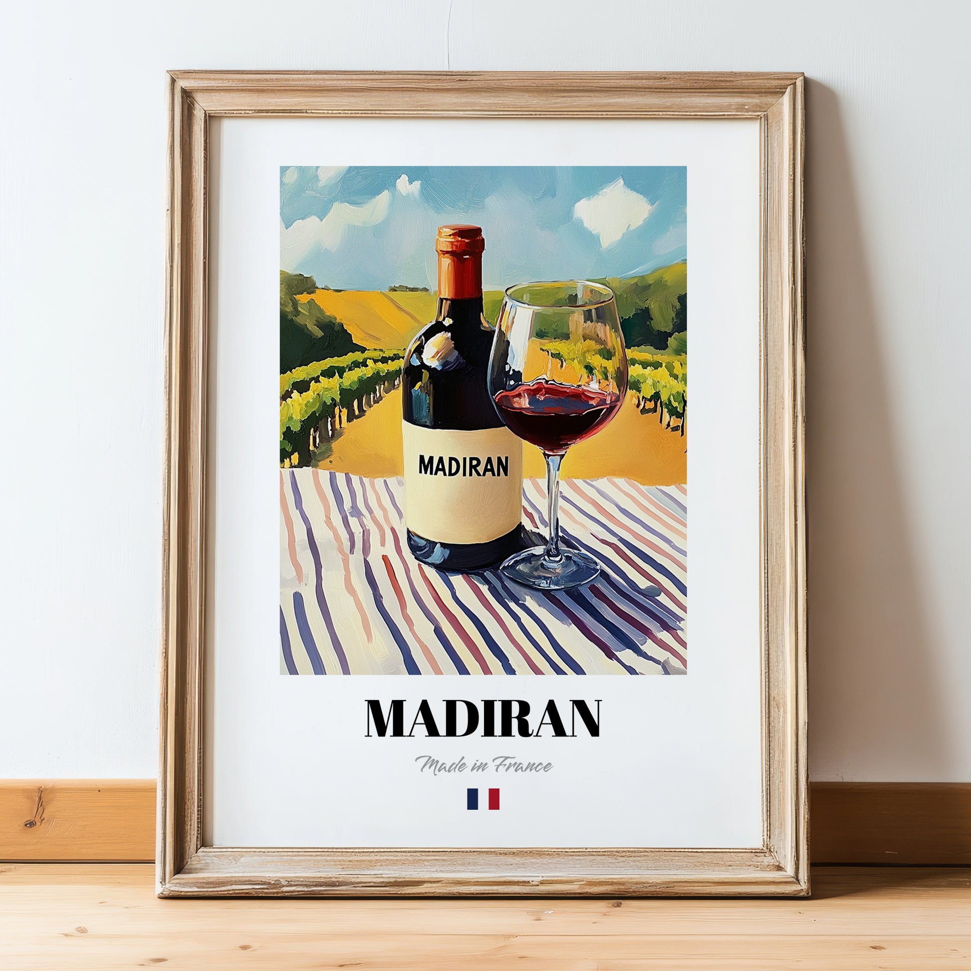 Madiran – French Red Wine, Vinoteca Wall Art, in wooden frame leaning on the floor
