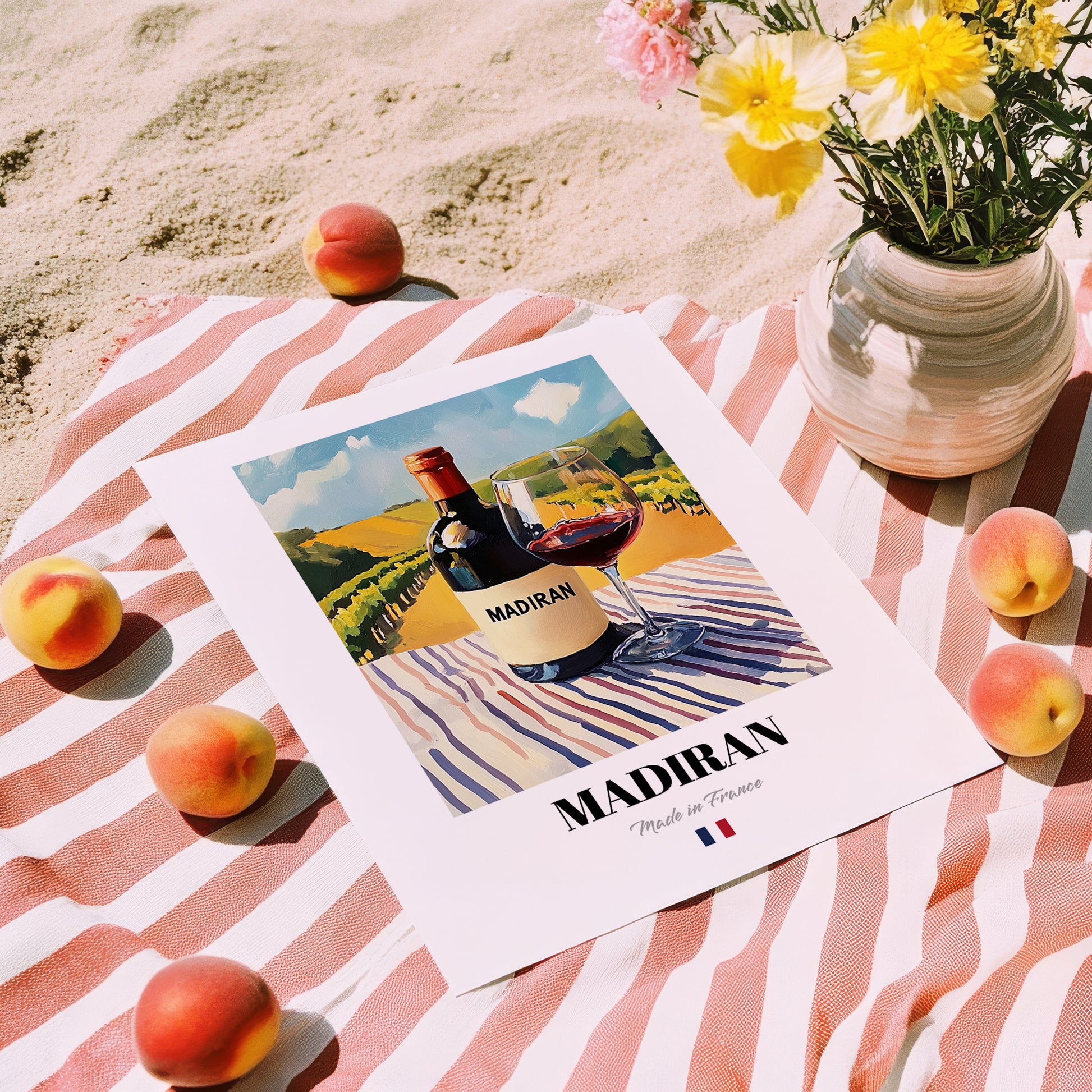 Madiran – French Red Wine, Vinoteca Wall Art, unframed on coastal sand