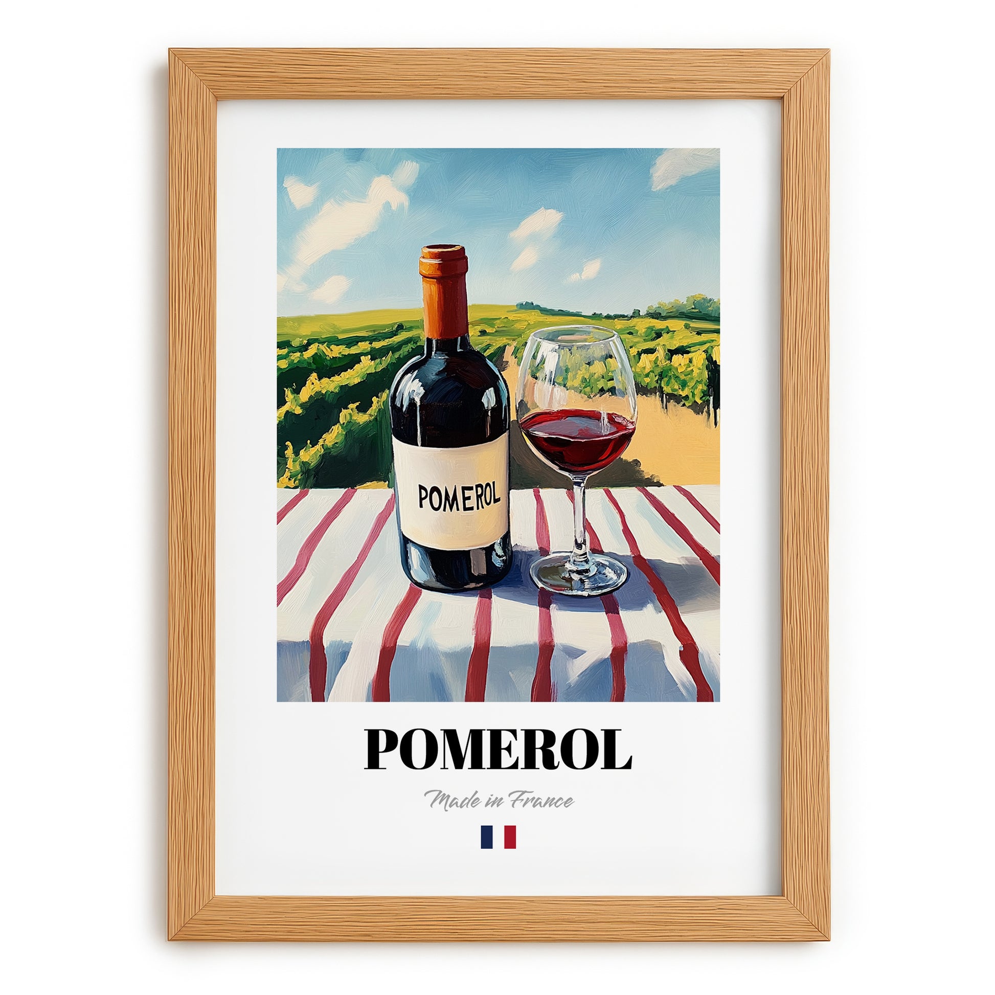 Pomerol – French Red Wine, Vinoteca Still Life, set in oak frame
