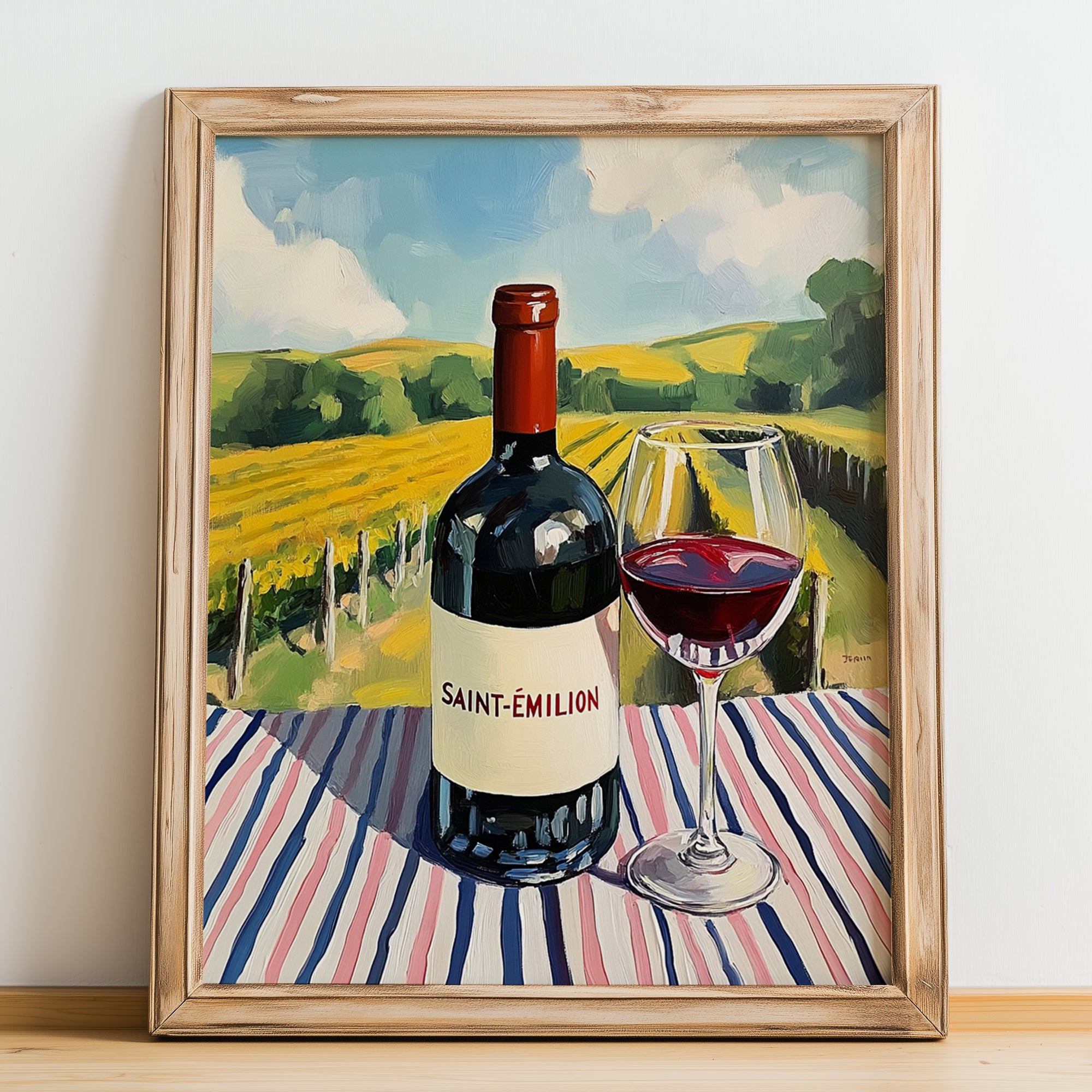Saint-Émilion – French Red Wine, Vinoteca Still Life, no-text version framed in wood