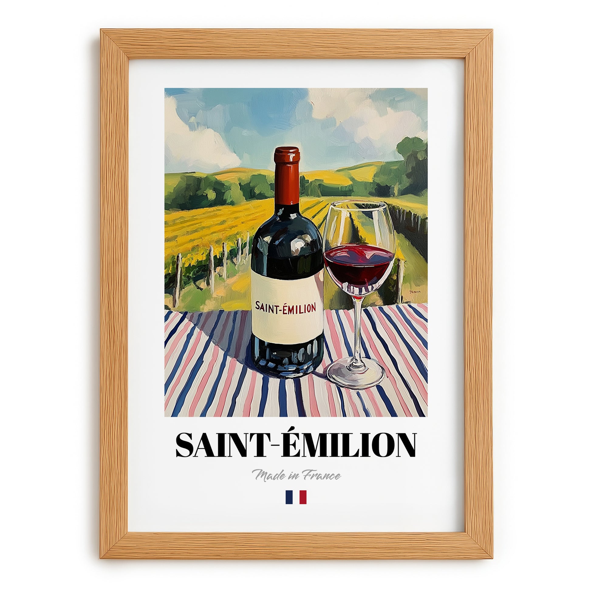 Saint-Émilion – French Red Wine, Vinoteca Still Life, set in oak frame