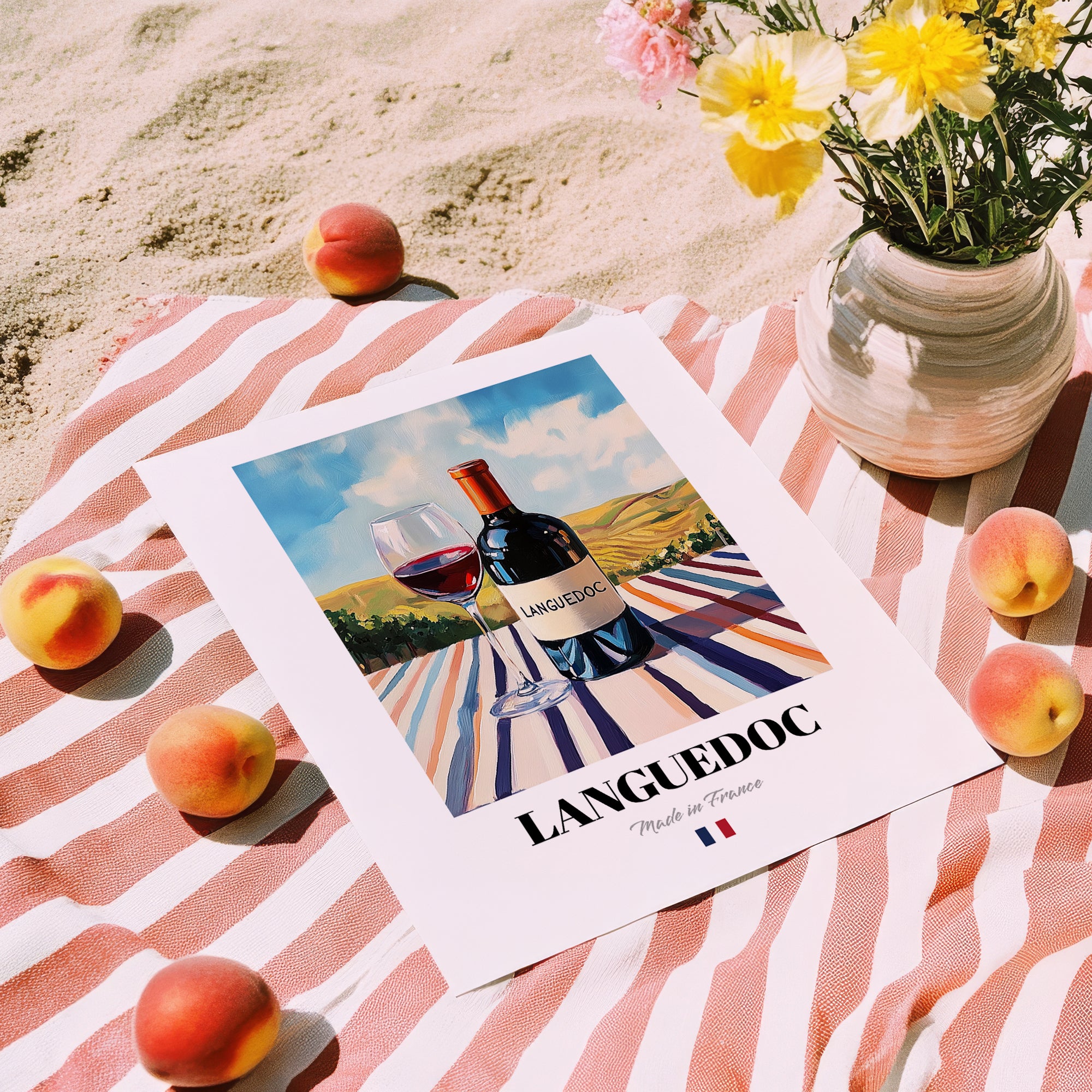 Languedoc – French Red Wine, Enoteca Wall Decor, unframed on coastal sand