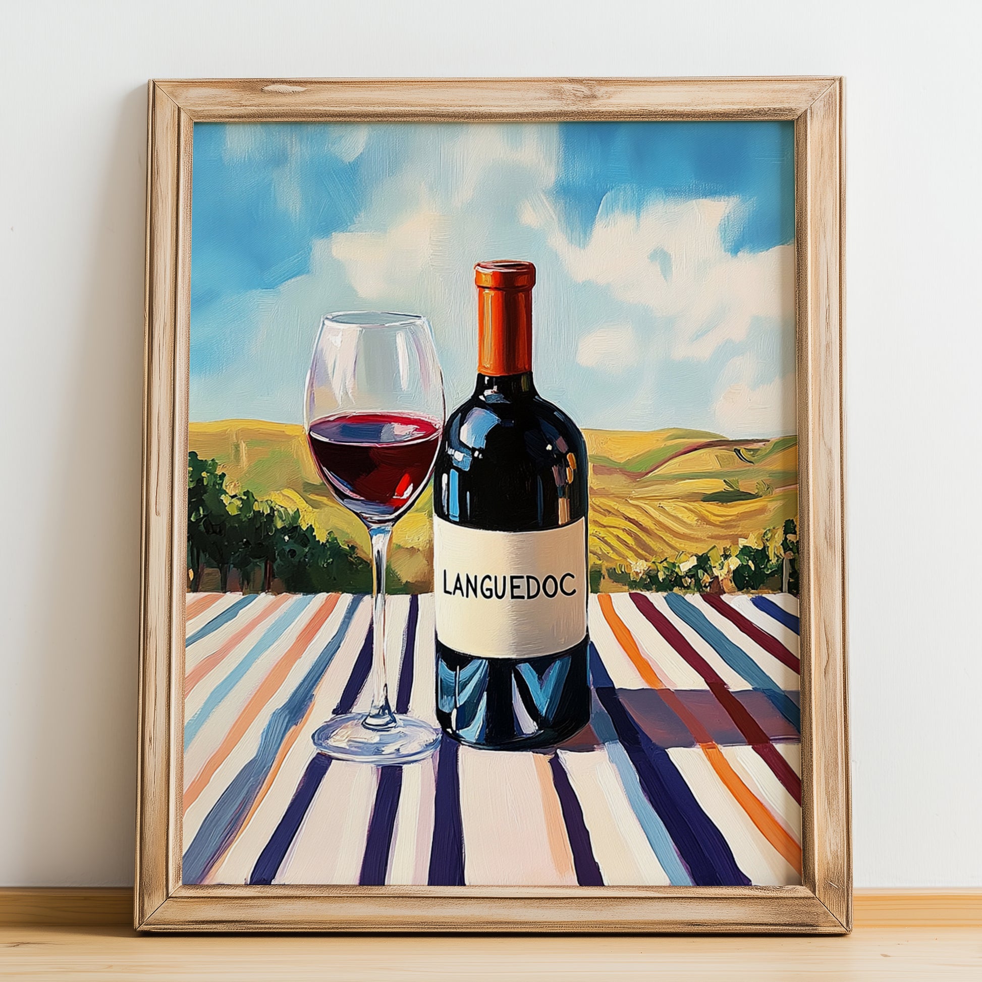 Languedoc – French Red Wine, Enoteca Wall Decor, no-text version framed in wood